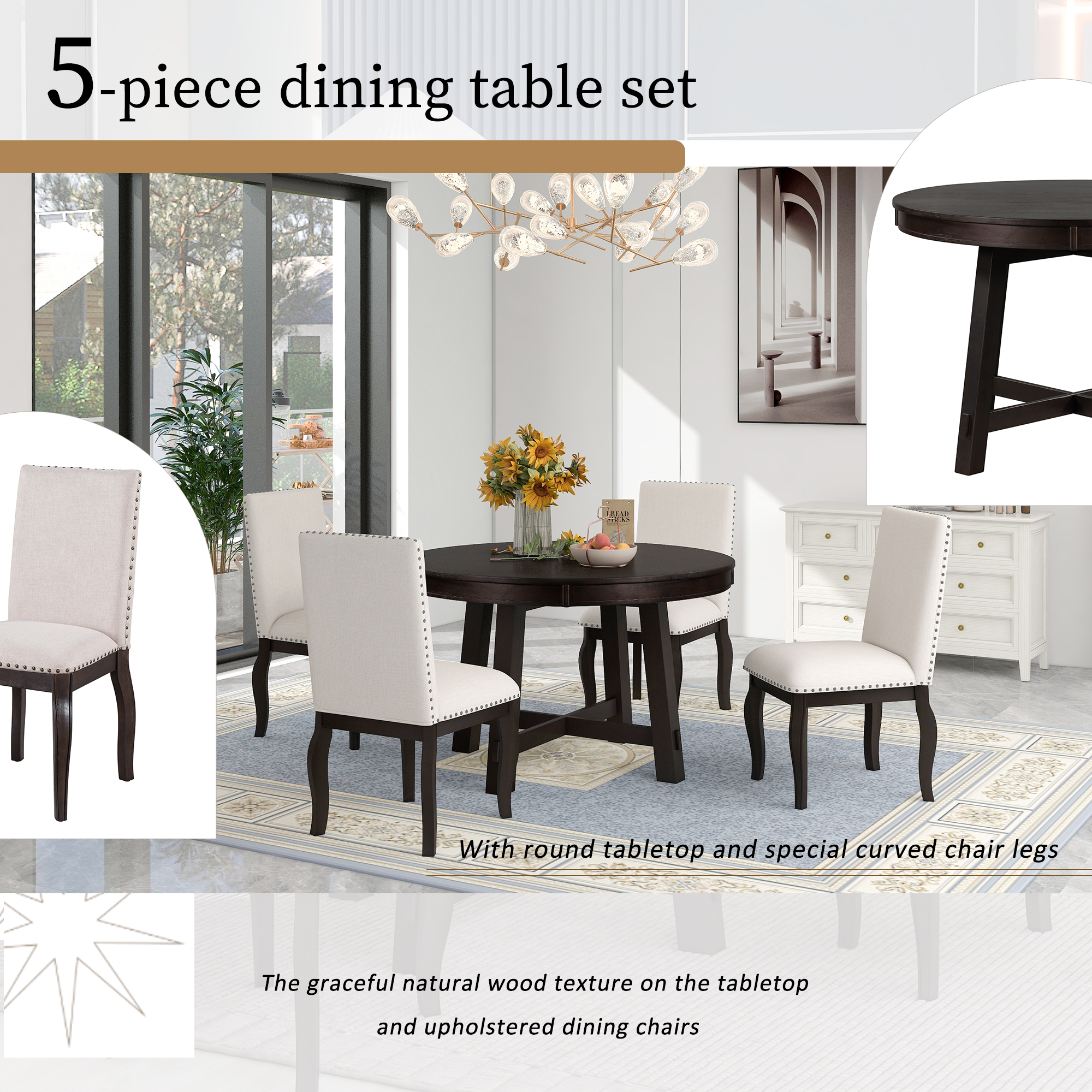 5-Piece Farmhouse Dining Table Set - ST000074AAP