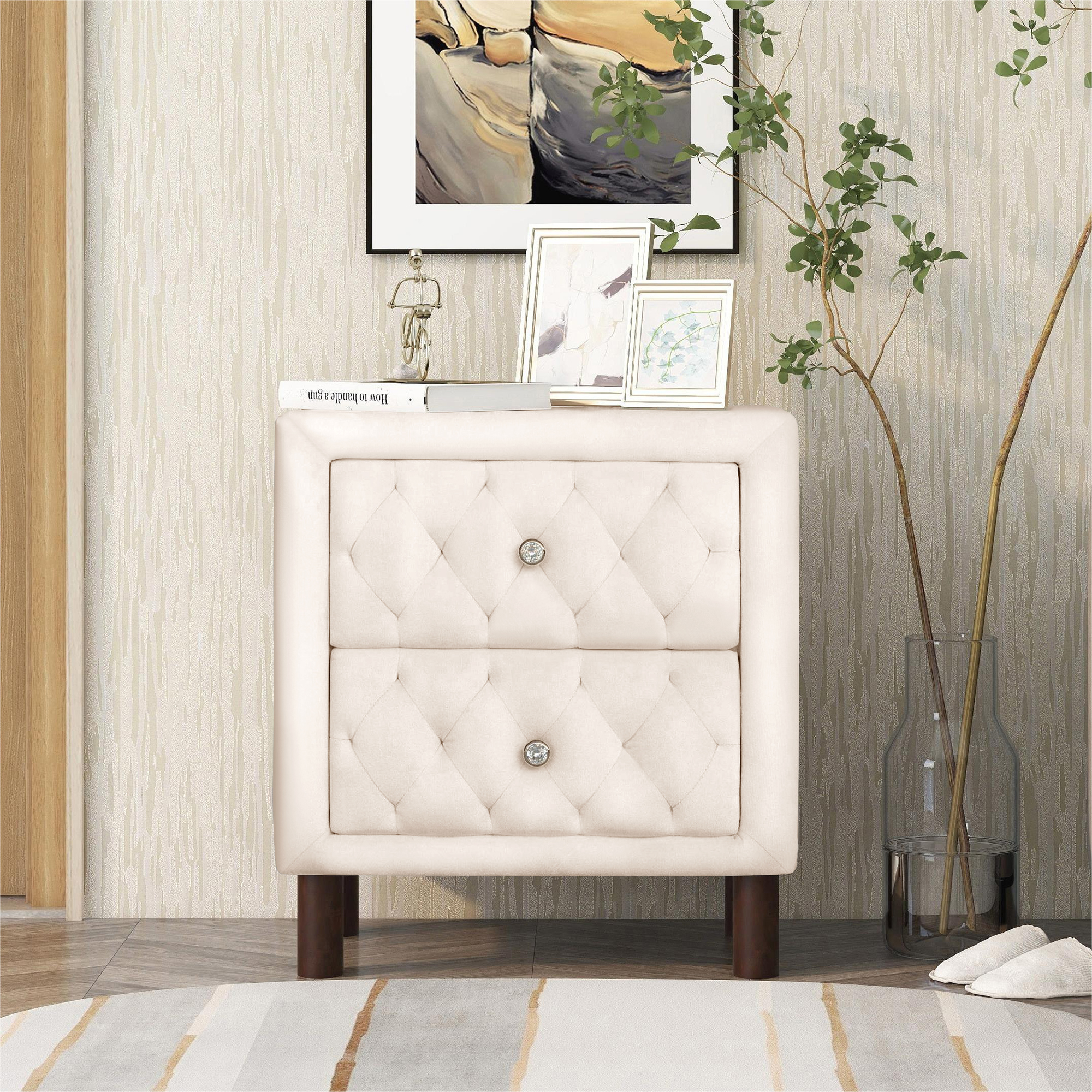 Upholstered Wood Nightstand With Two Drawers - WF291096AAA