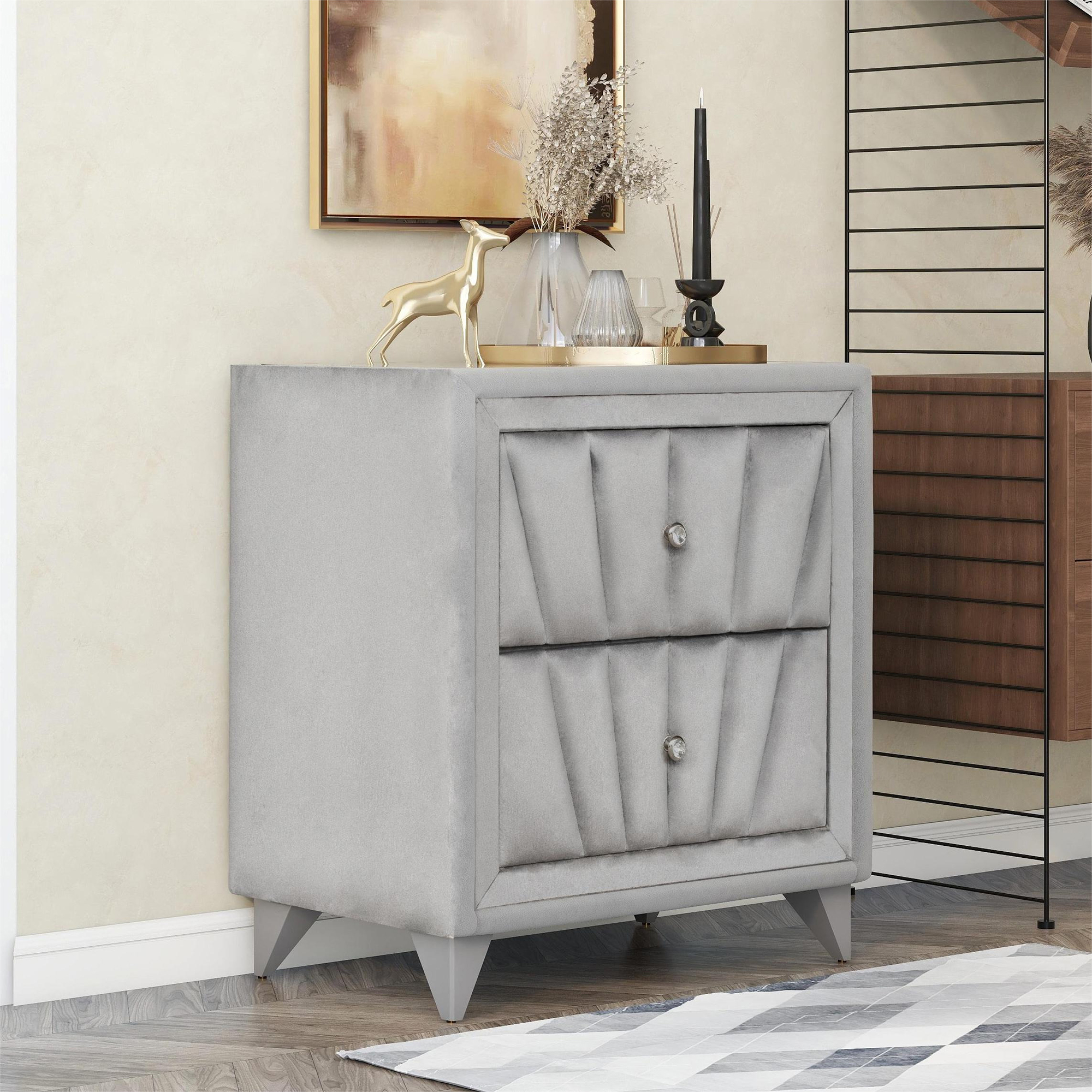 Upholstered Wooden Nightstand with Two Drawers - WF289850AAE