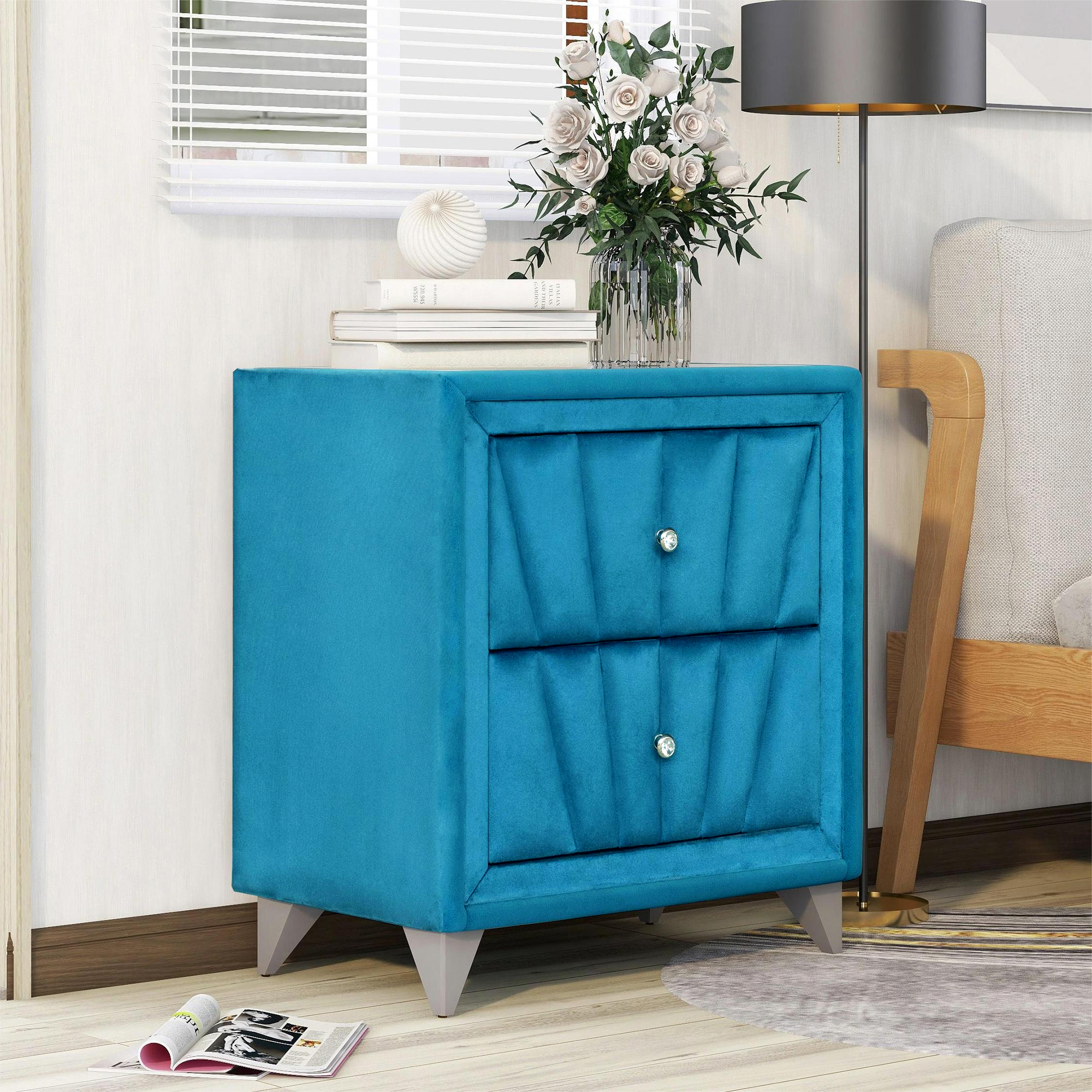 Upholstered Wooden Nightstand with Two Drawers - WF289850AAC