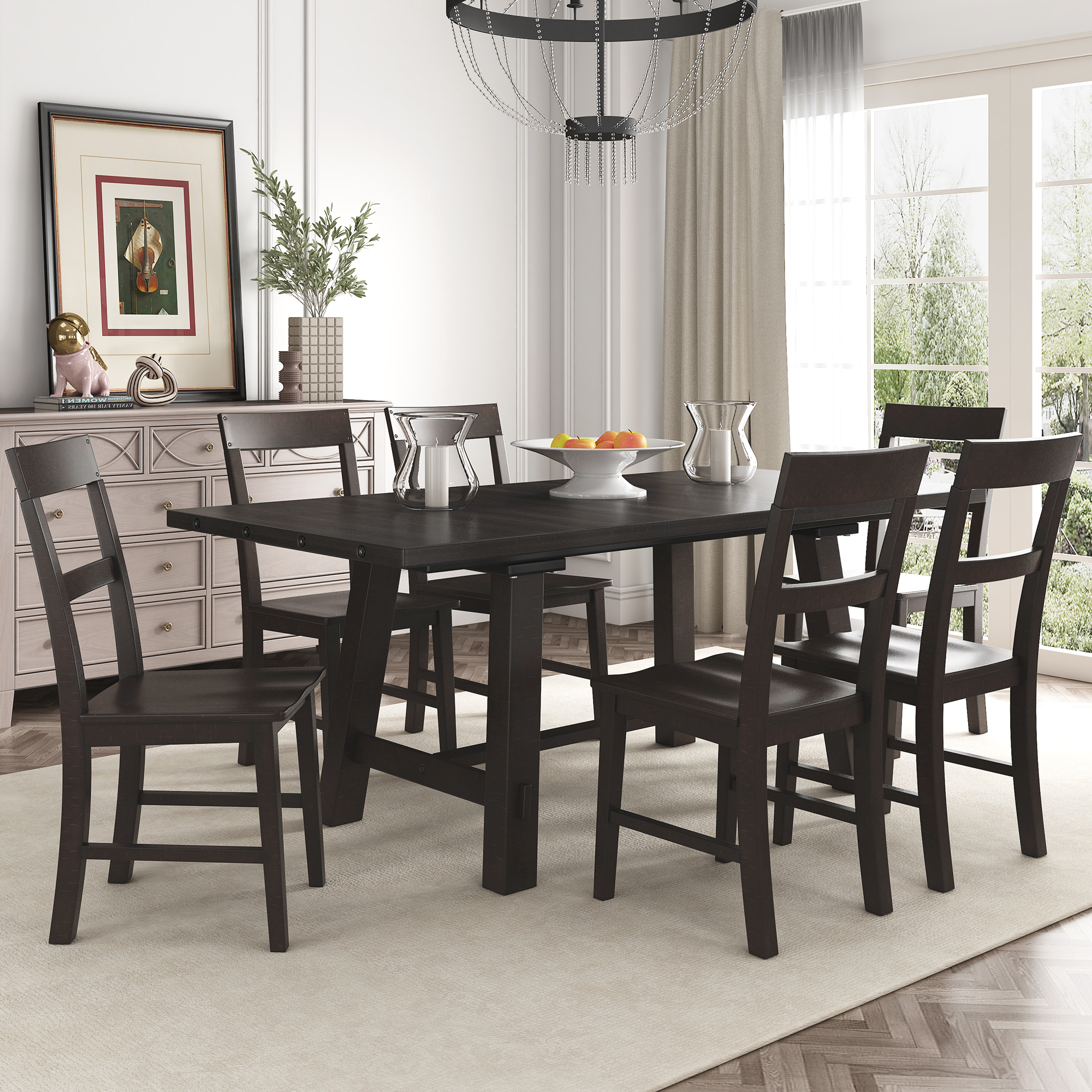 Retro Industrial Style 7-Piece Dining Table Set - ST000071AAP