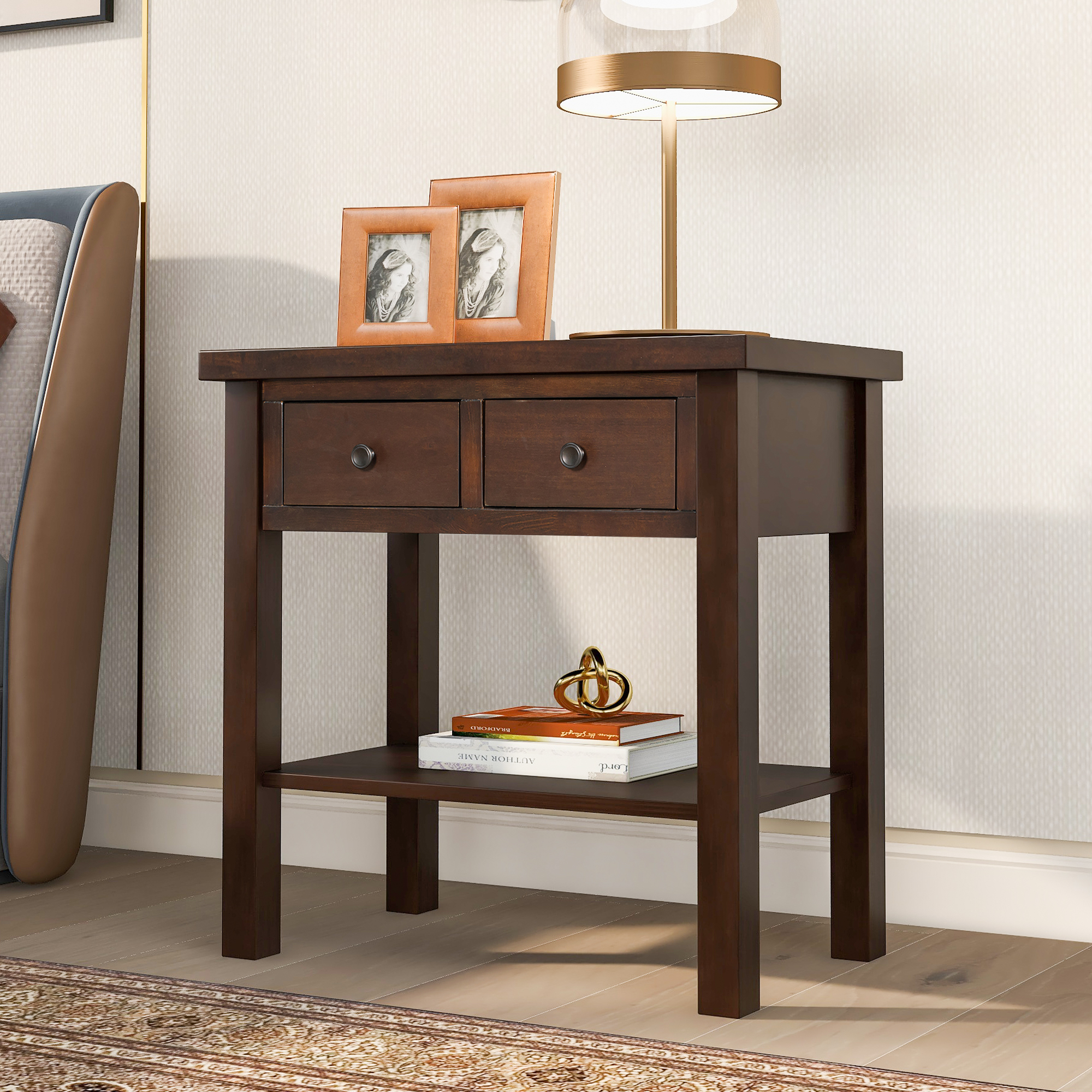 Wooden Nightstand with Two Drawers and One Shelf - WF292155AAP