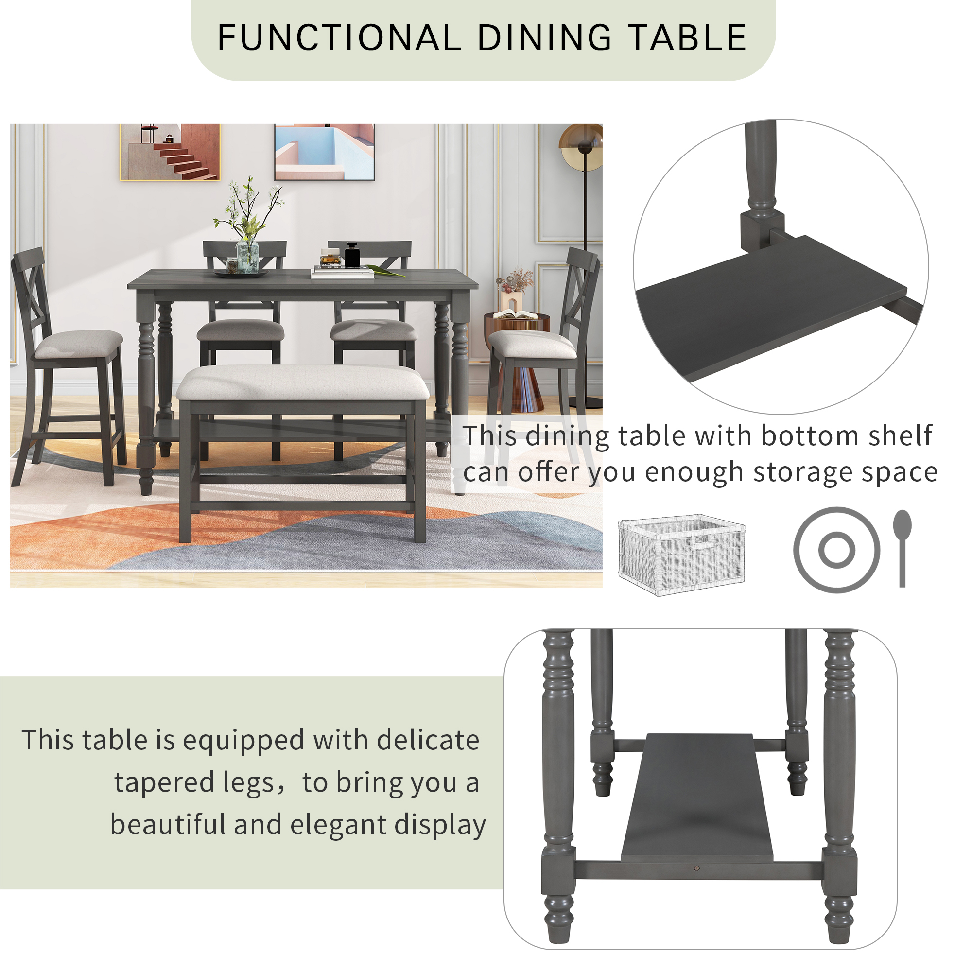 TREXM 6-Piece Counter Height Dining Table Set - ST000064AAE