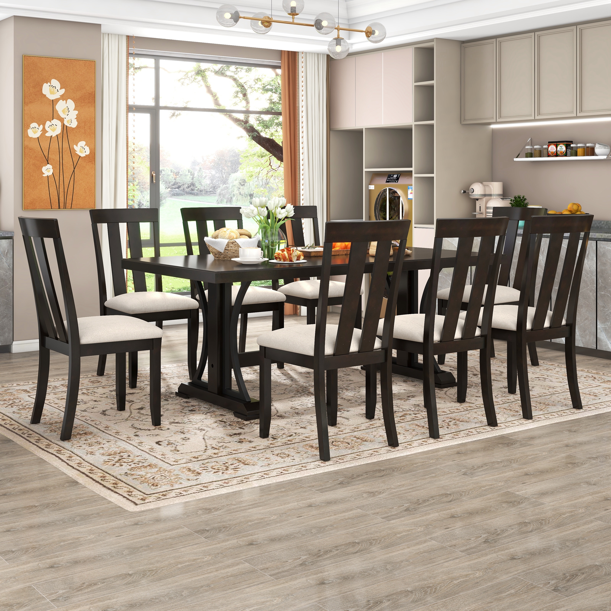 TREXM 9-Piece Retro Style Dining Table Set - ST000720AAP