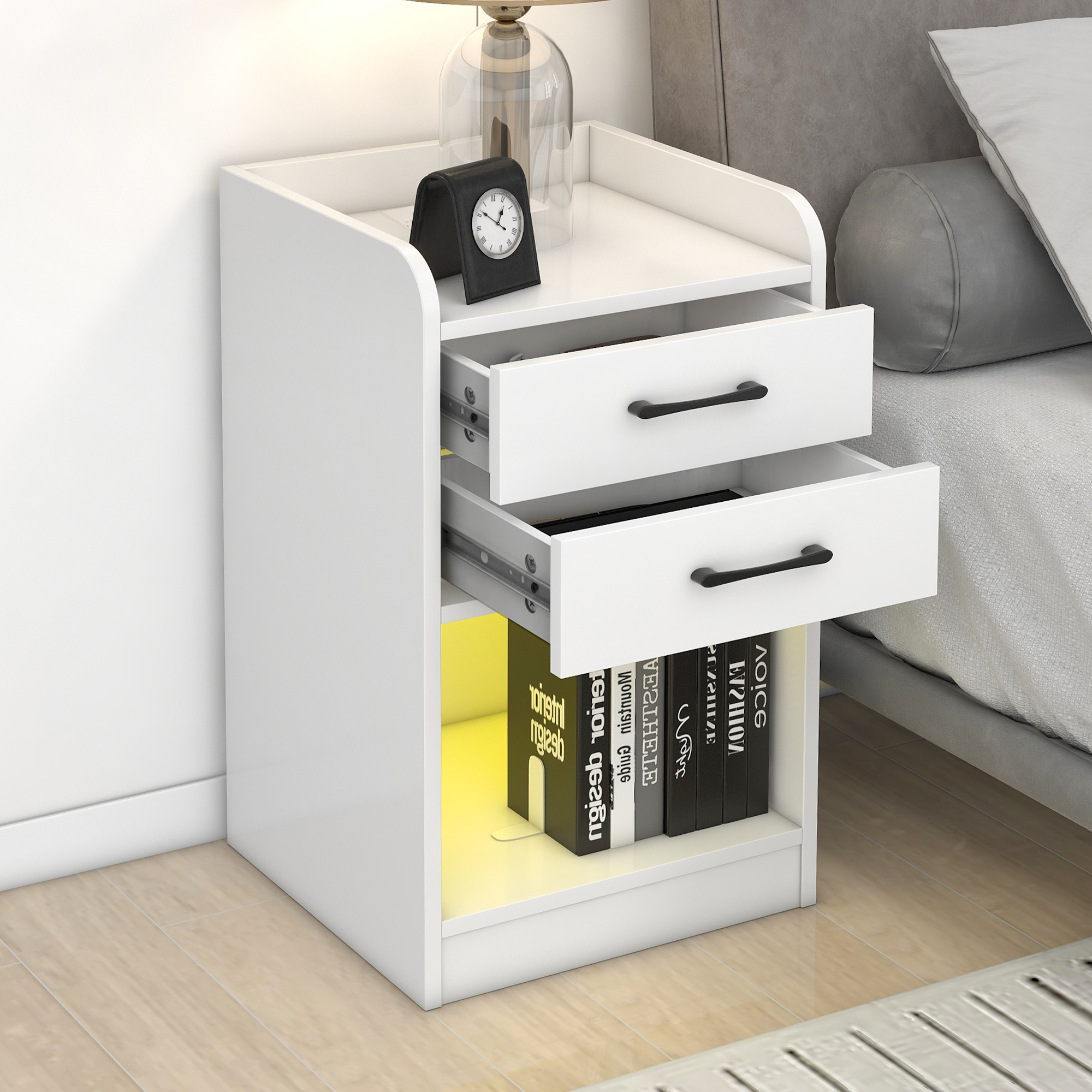 Nightstand with 2 Drawers, Cabinet And LED Light - WF292394AAK