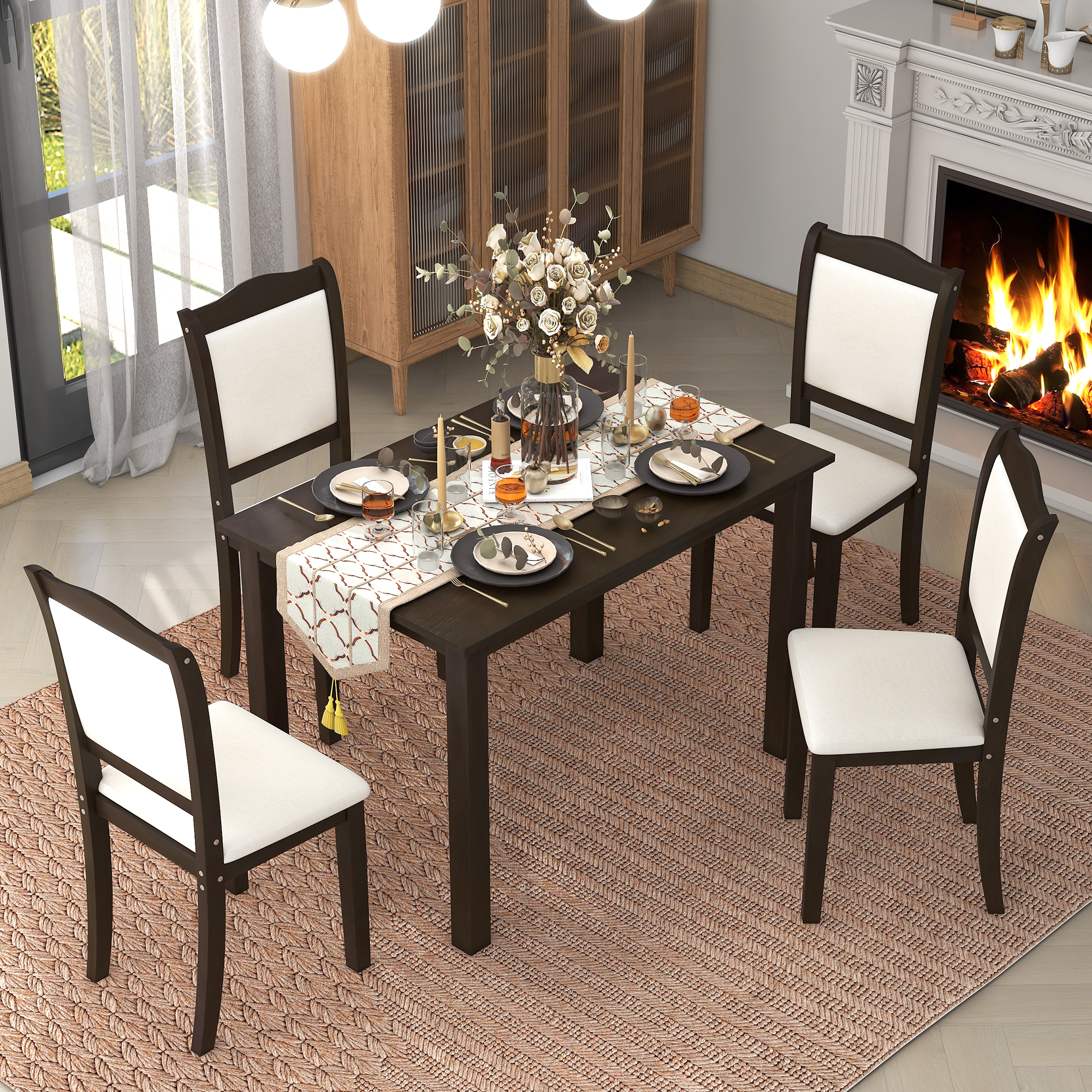 Simple Style 5-Piece Wood Dining Table Set - WF293880AAP