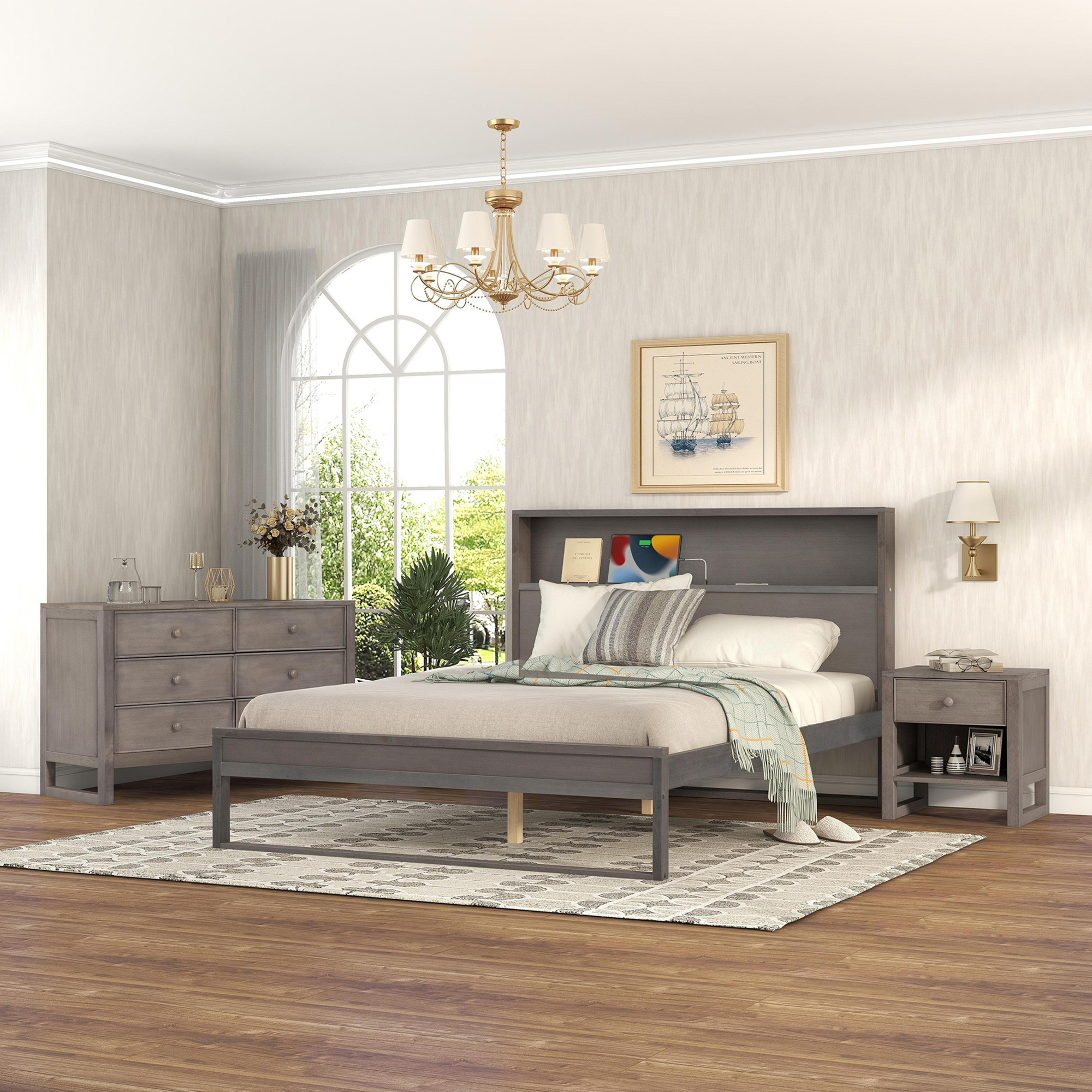3-Pieces Bedroom Sets, Queen Size Platform Bed - HL000003AAG