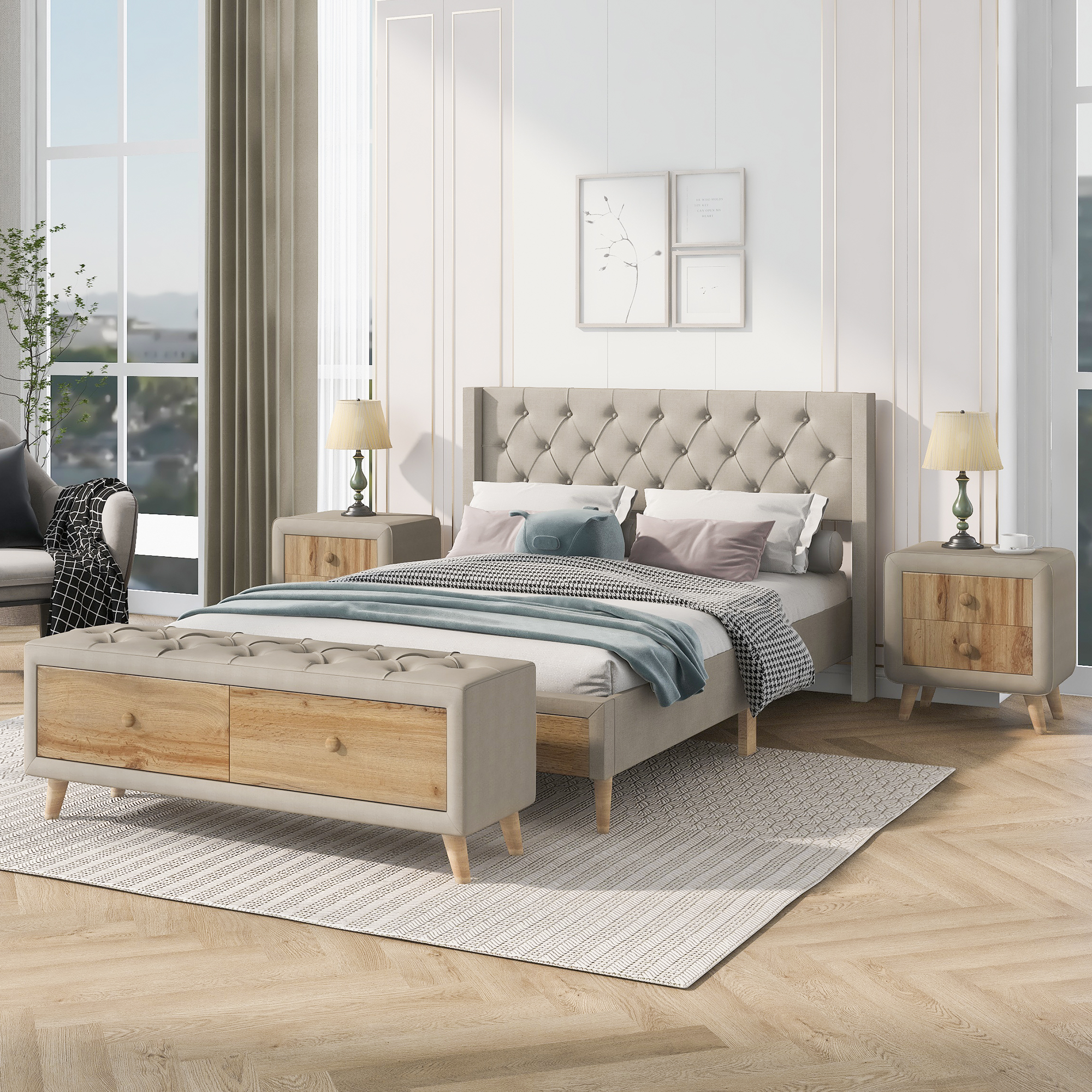 4-Pieces Bedroom Sets, Full Size Platform Bed - HL000005AAA