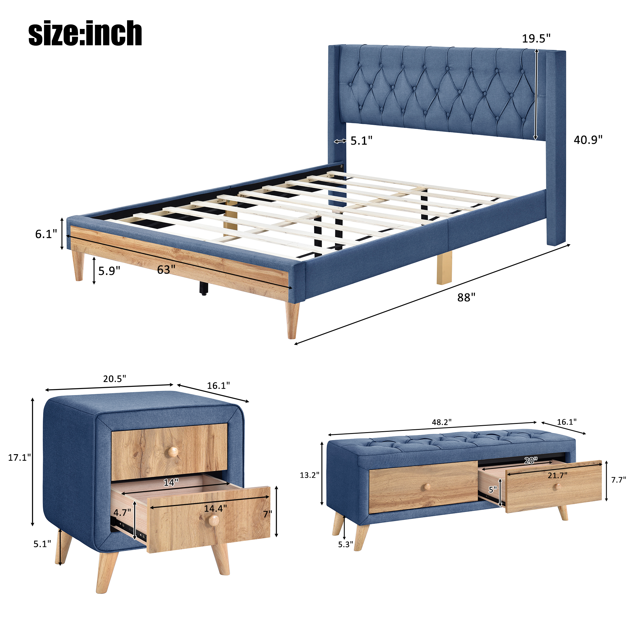 4-Pieces Bedroom Sets, Queen Size Platform Bed - HL000006AAC