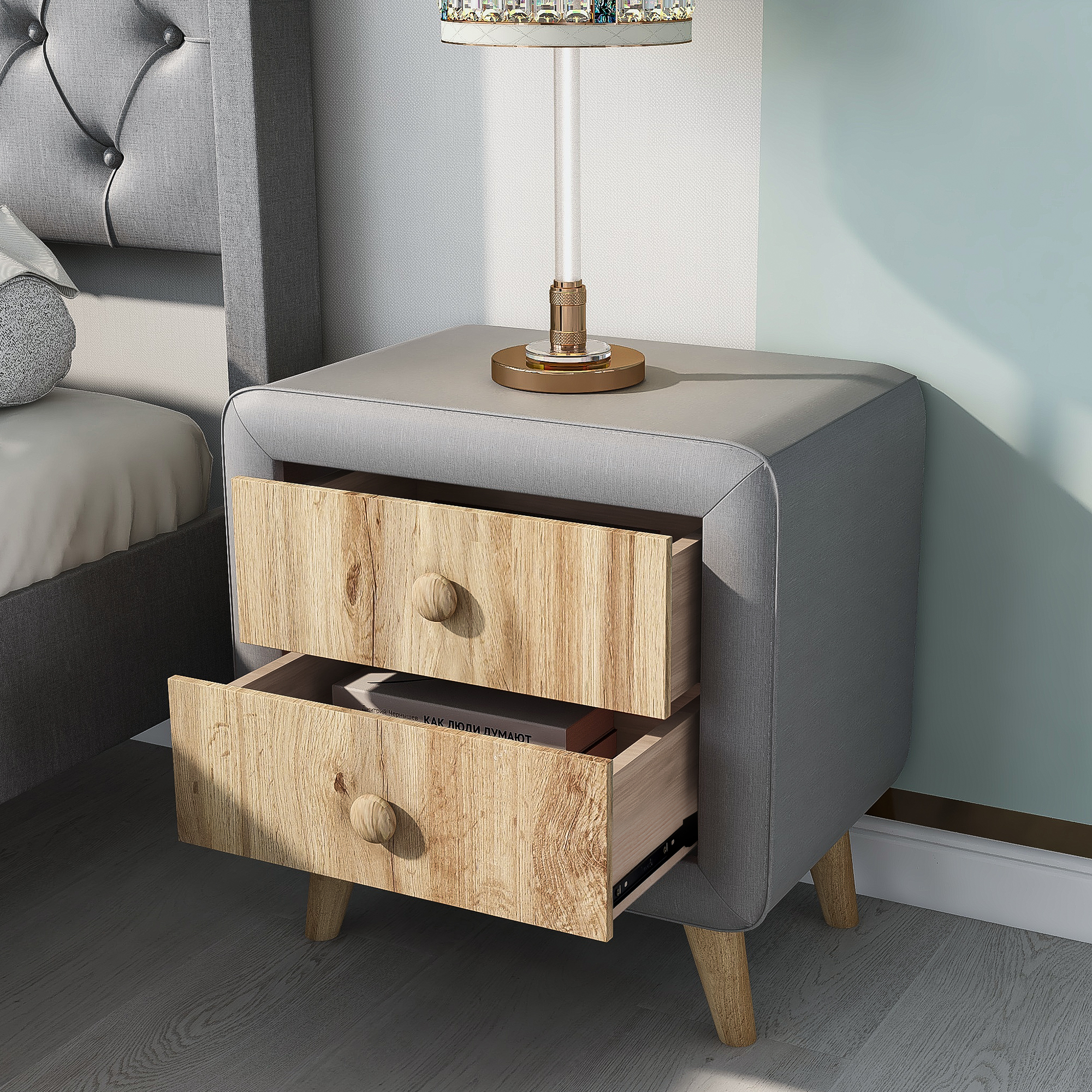 Upholstered Wooden Nightstand with 2 Drawers - WF294735AAE