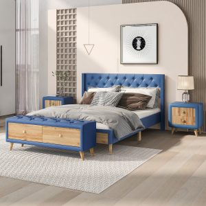 4-Pieces Bedroom Sets, Queen Size Platform Bed - HL000006AAE