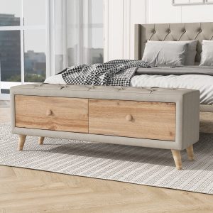 Upholstered Wooden Storage Ottoman Bench with 2 Drawers - WF294737AAA