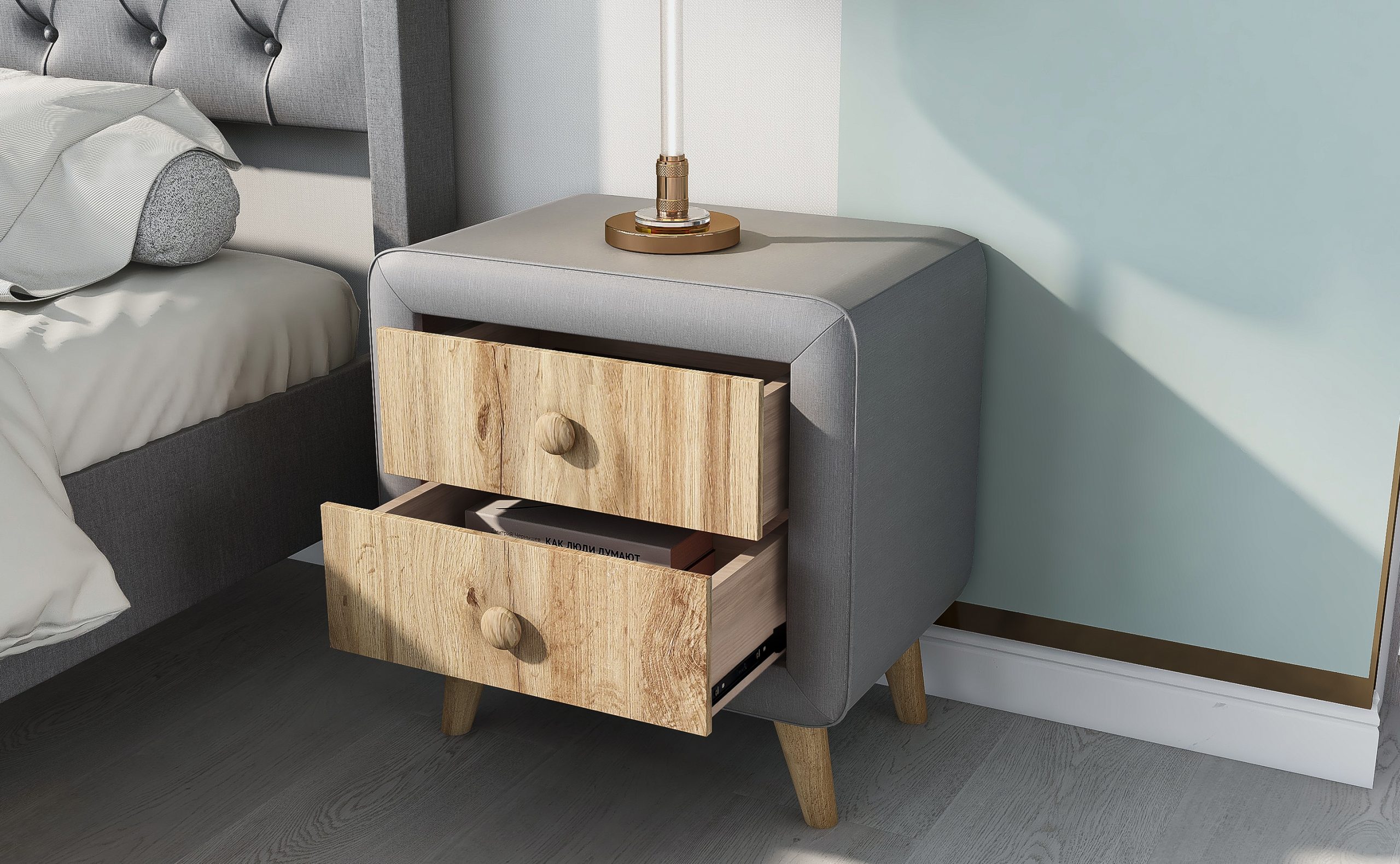 Upholstered Wooden Nightstand with 2 Drawers - WF294735AAE