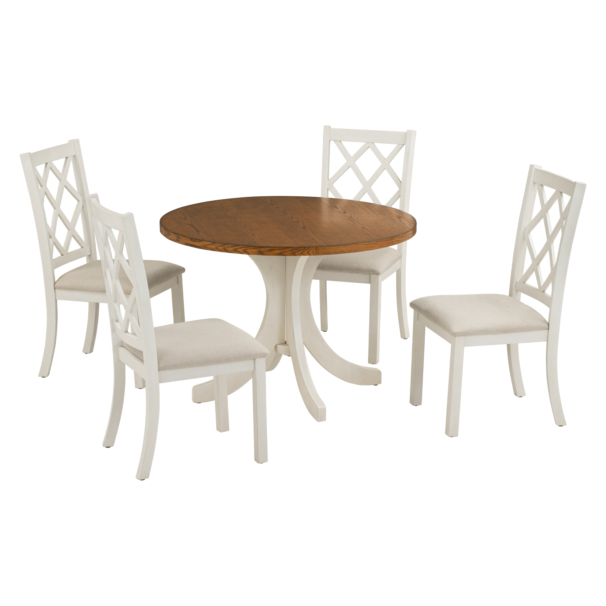 Mid-Century Solid Wood 5-Piece Round Dining Table Set - SH000226AAD