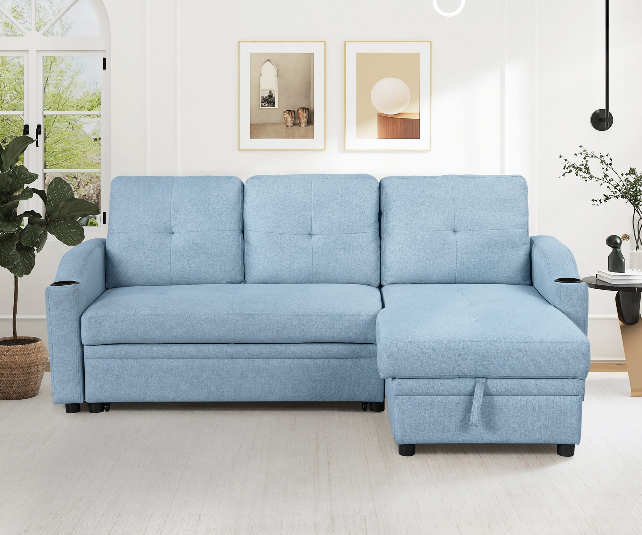 Modern Padded Upholstered Pull-Out Sofa Bed - SG000540AAC