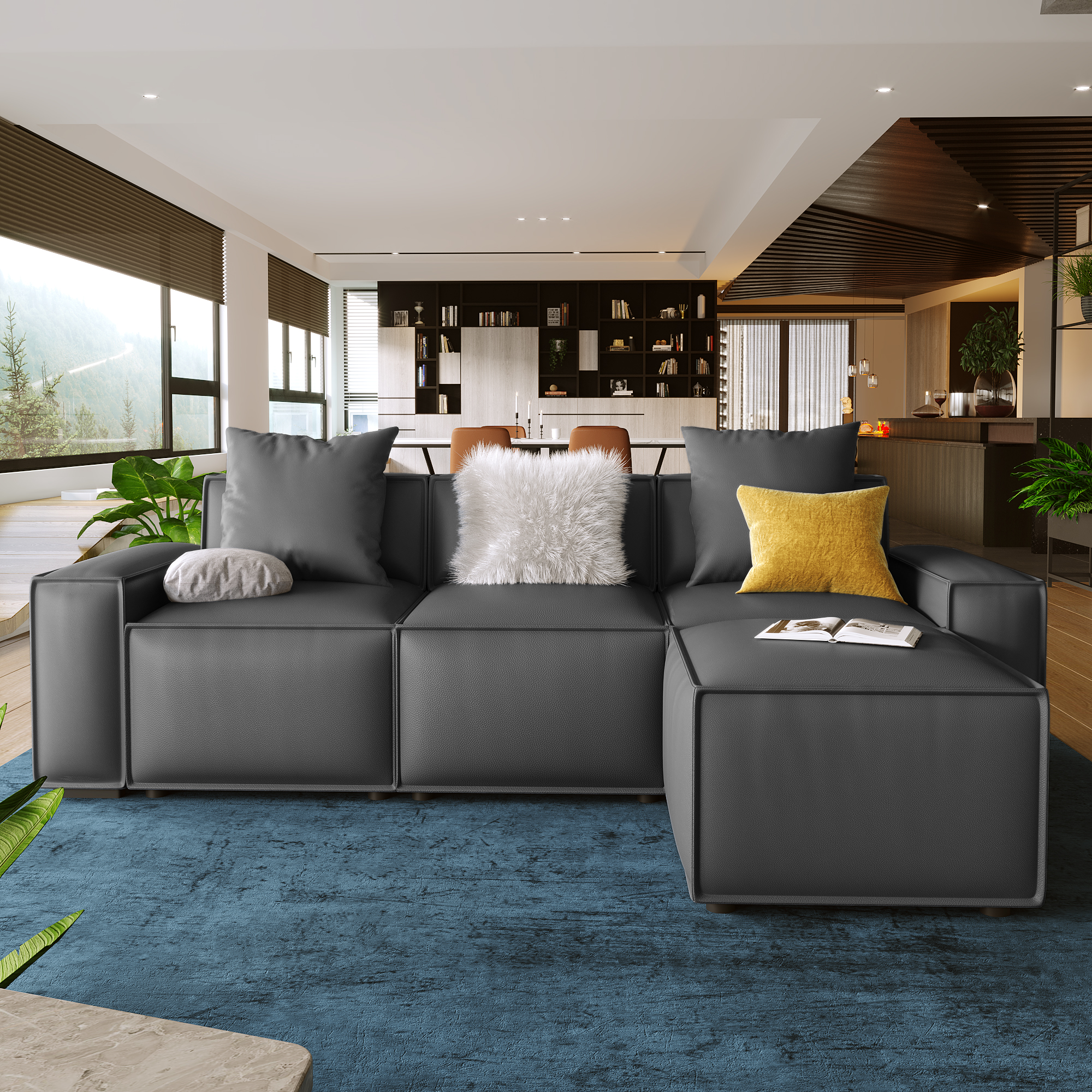 L Shaped Sectional Sofa With Ottomans And 2 Pillows - WY000286AAE
