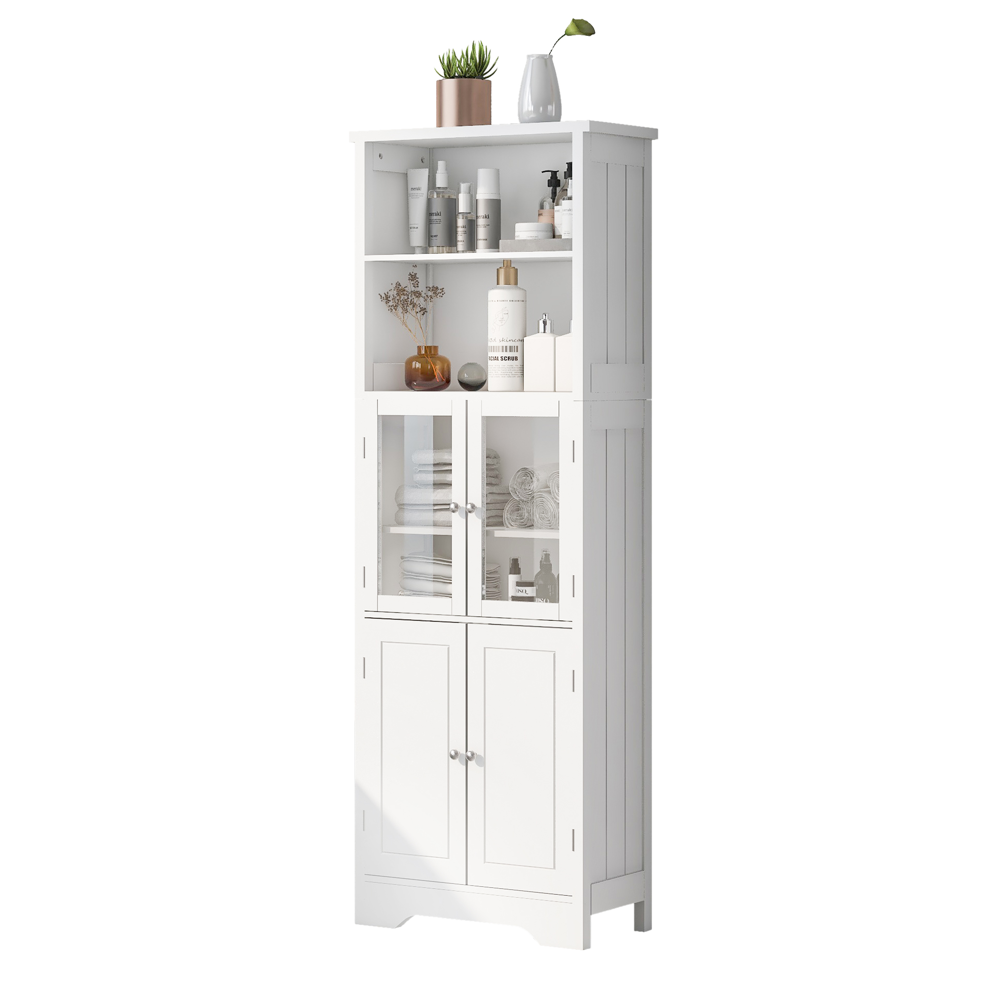 White Tall Storage Cabinet with Shelves and Doors - WF295070AAK