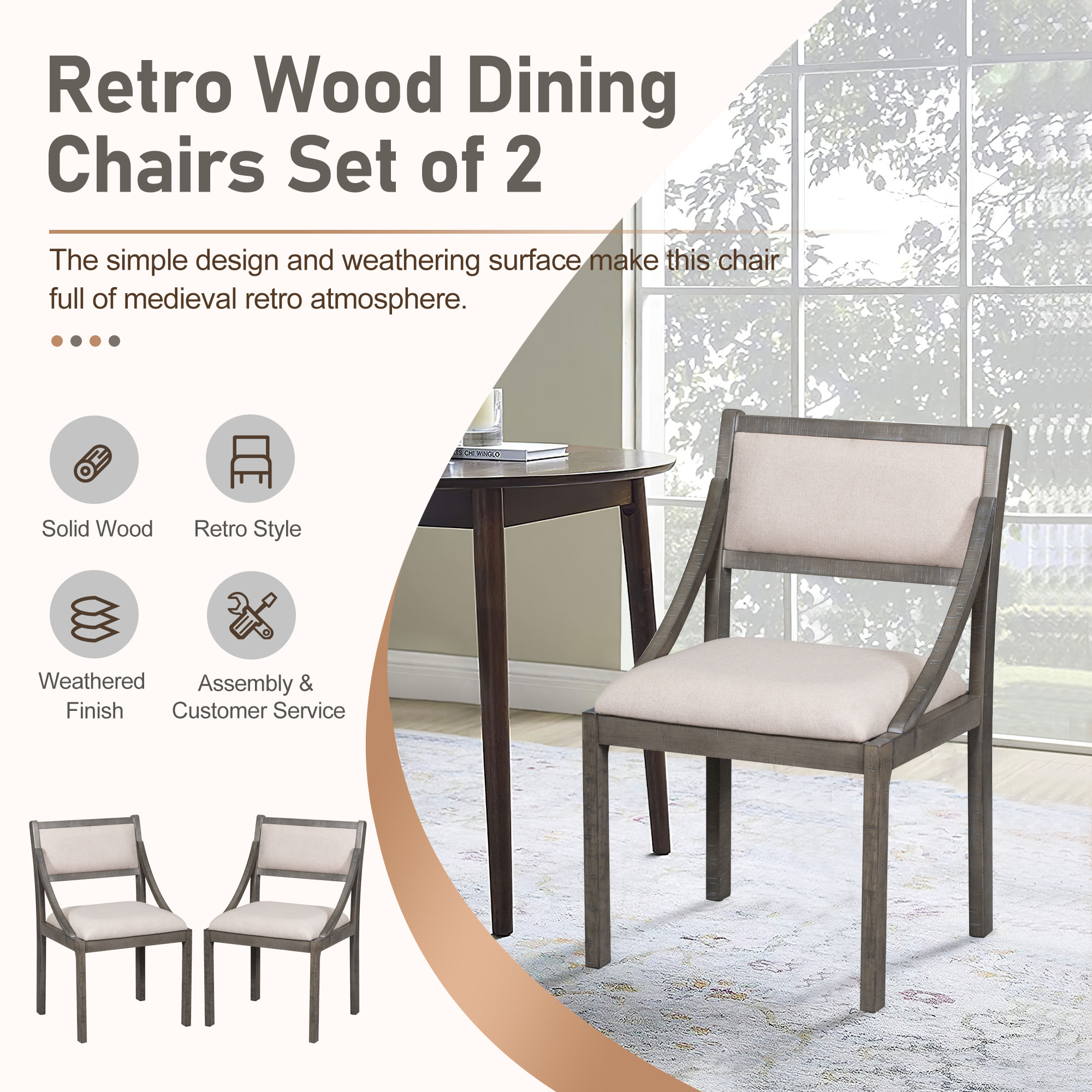 TREXM Retro Wood Dining Chairs Set of 2 - WF295747AAP