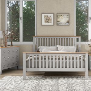 3 Pieces Country Gray With Oak Top Bedroom Sets, Full Bed - BS300586AAG