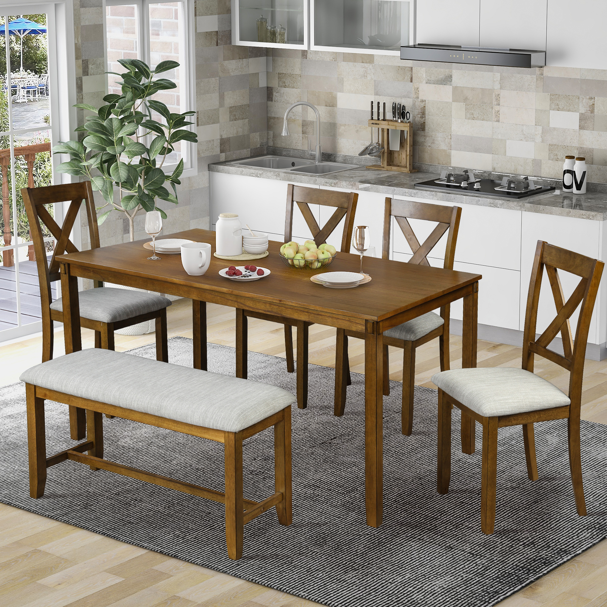TREXM 6-Piece Kitchen Dining Table and Chair Set - ST000013AAD