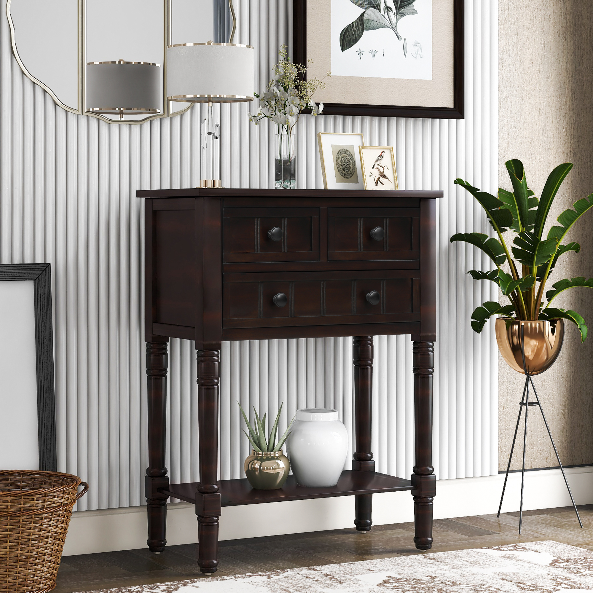 Narrow Console Table With Three Drawers And Bottom Shelf - WF192646AAB
