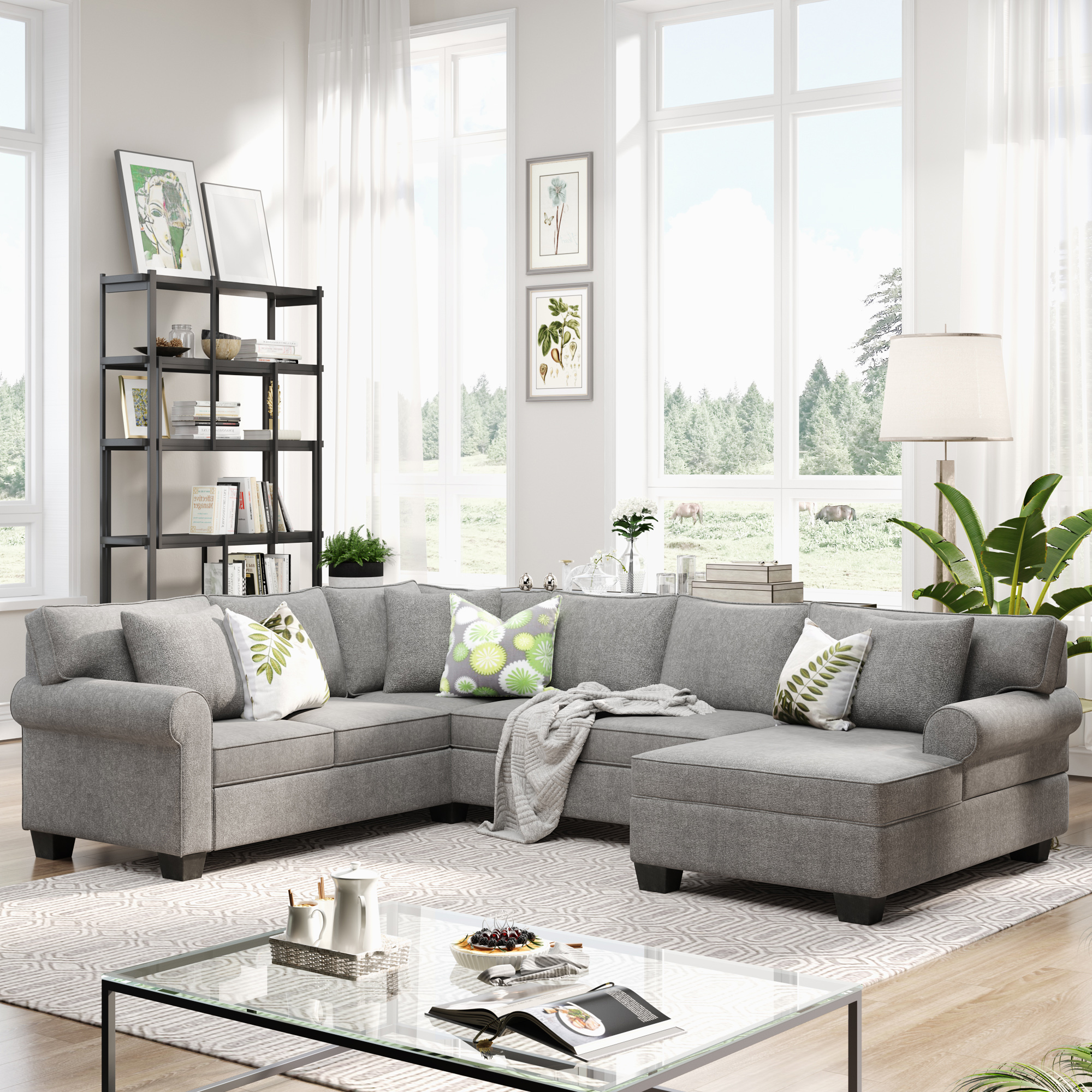 Classic Chesterfield Sectional Sofa with 3 Pillows - GS005022AAE