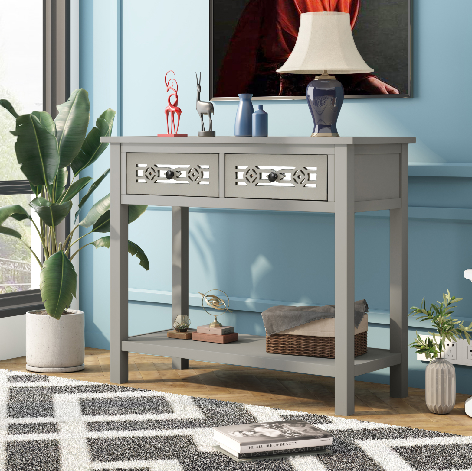 Classic Console Table With Two Drawers And Open Shelf - WF199310AAN