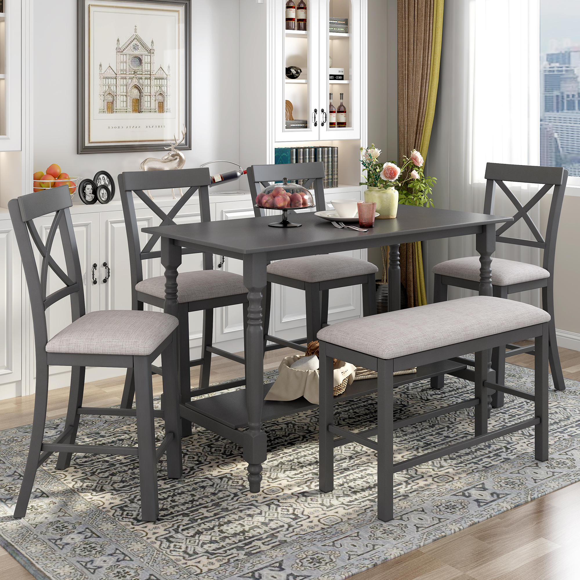 TREXM 6-Pieces Counter Height Dining Table Set - ST000058AAE