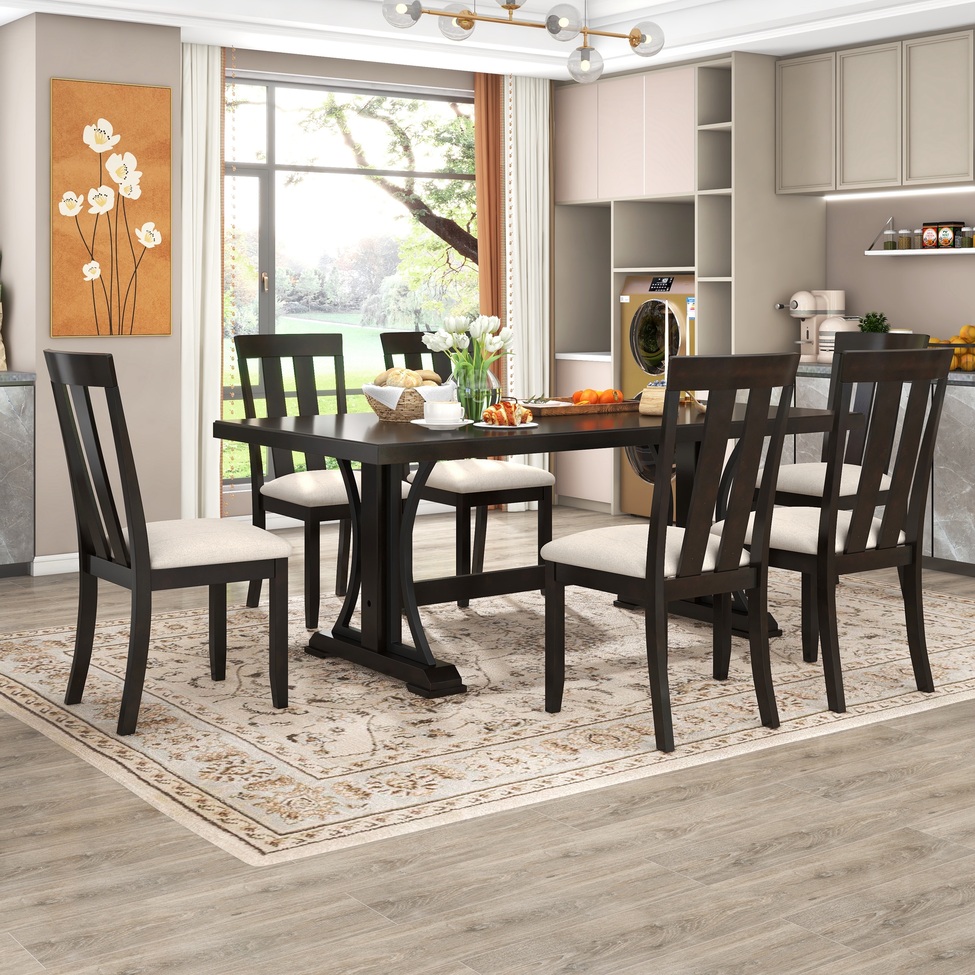 TREXM 7-Piece Retro Style Dining Table Set - ST000072AAP