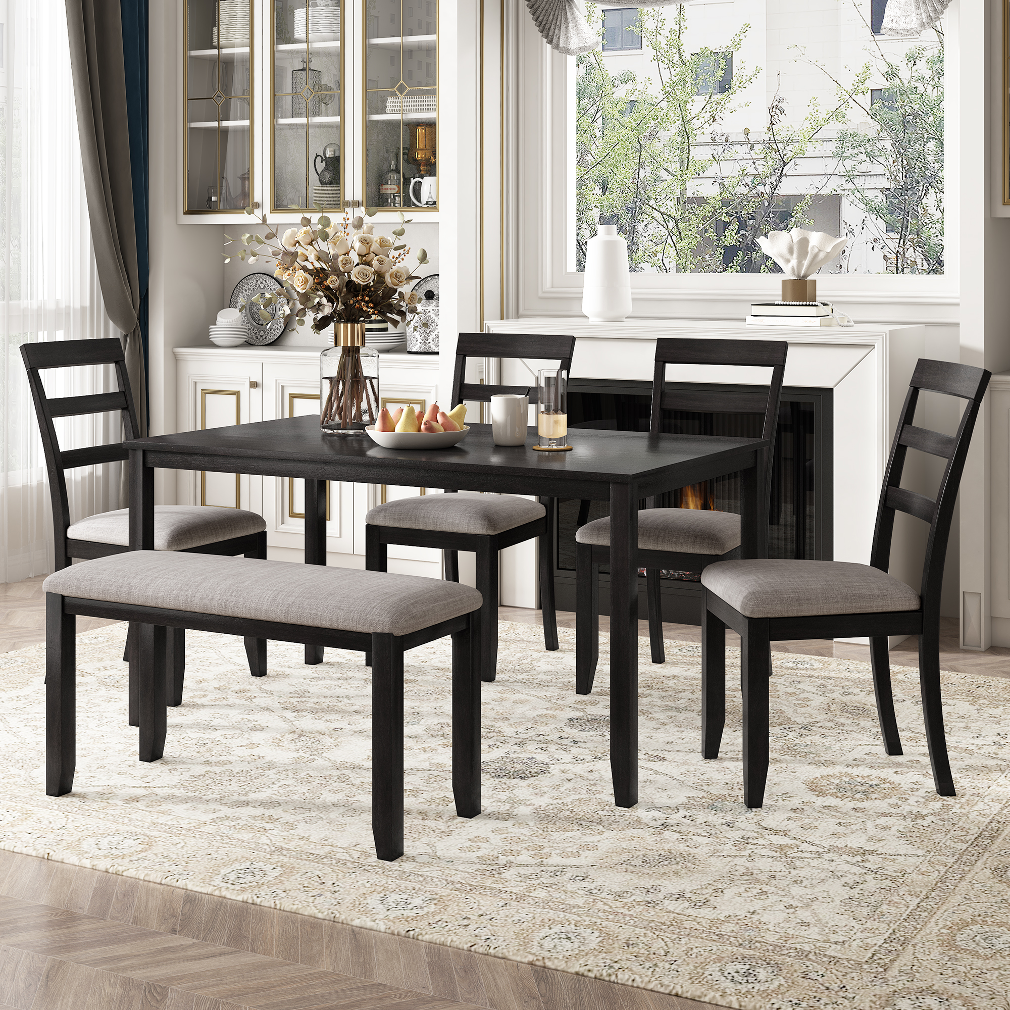 6-Piece Kitchen Wooden Dining Table, Chair and Bench - ST000016AAP