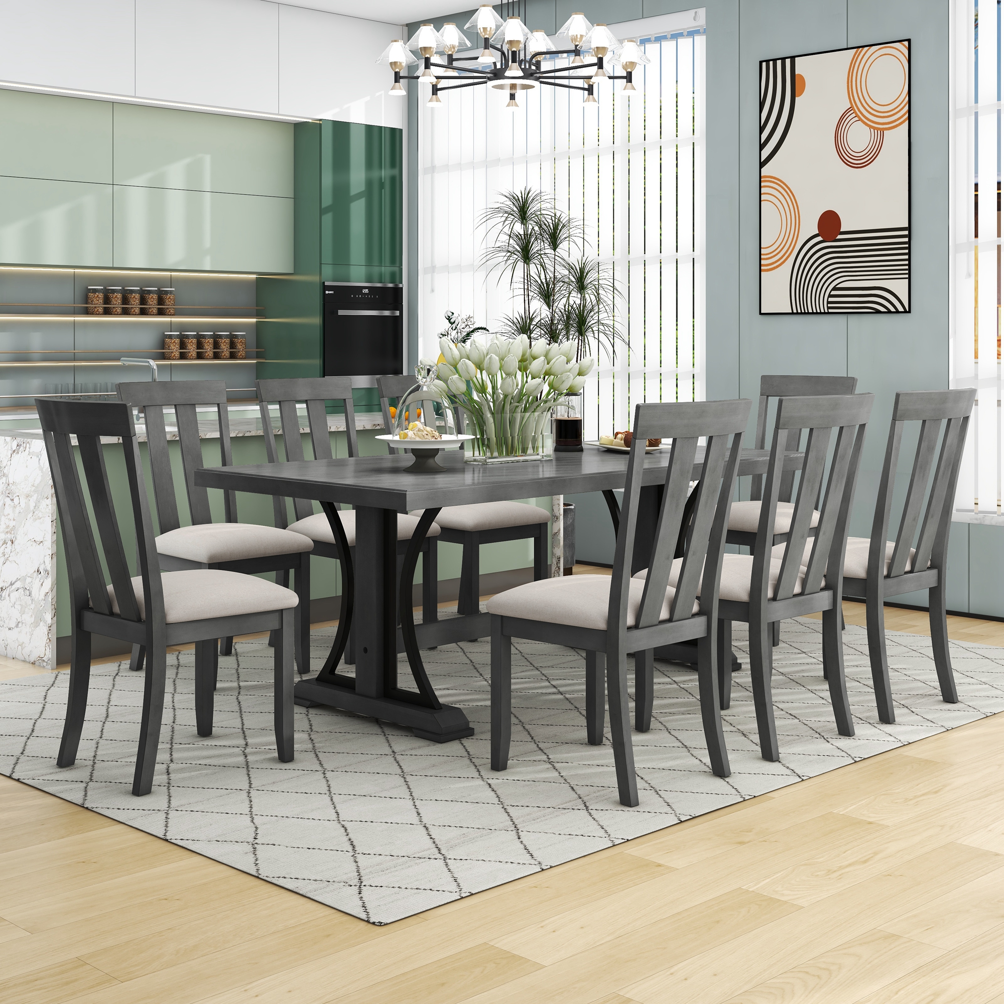 9-Piece Retro Style Dining Table Set - ST000721AAE