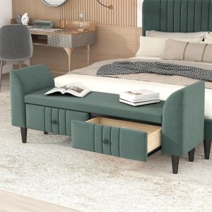 Upholstered Wooden Storage Bench with 2 Drawers - WF295453AAF