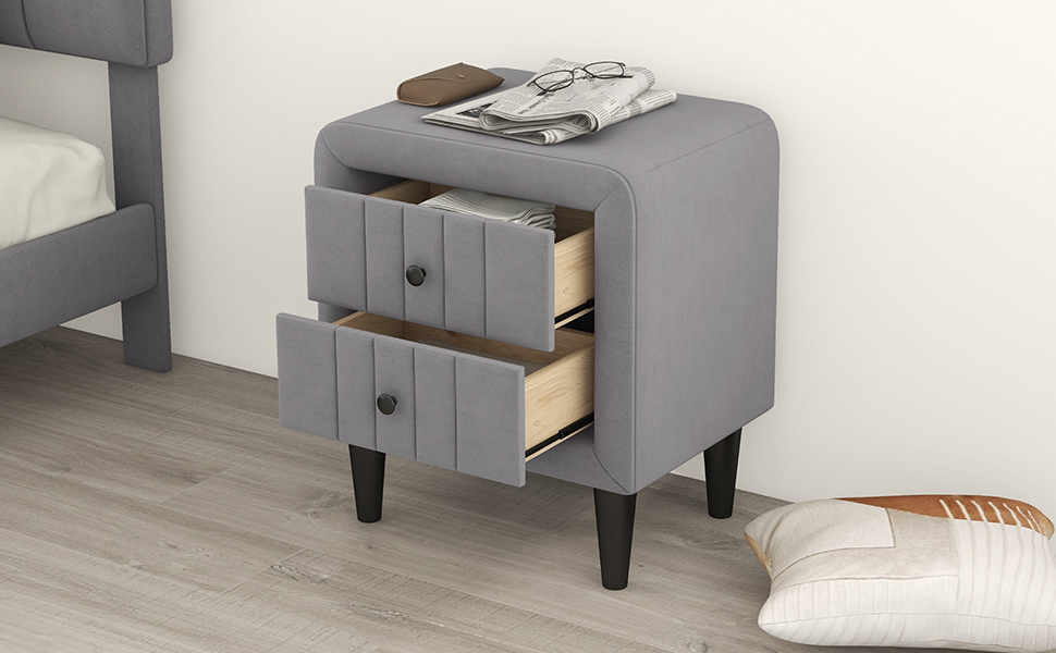 Wooden Upholstered Nightstand with 2 Drawers - WF294736AAE