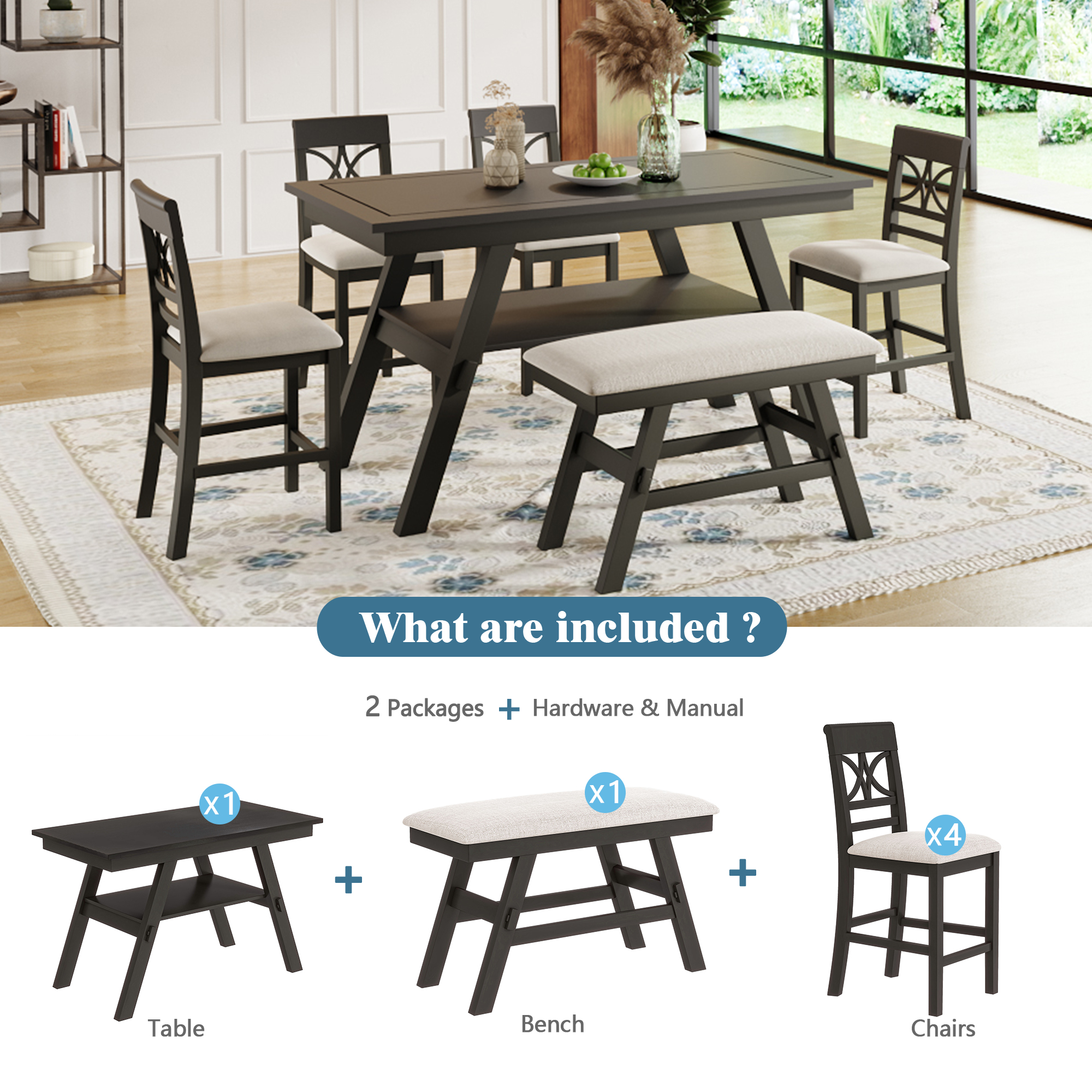 6-Piece Wood Counter Height Dining Table Set - SH000257AAP