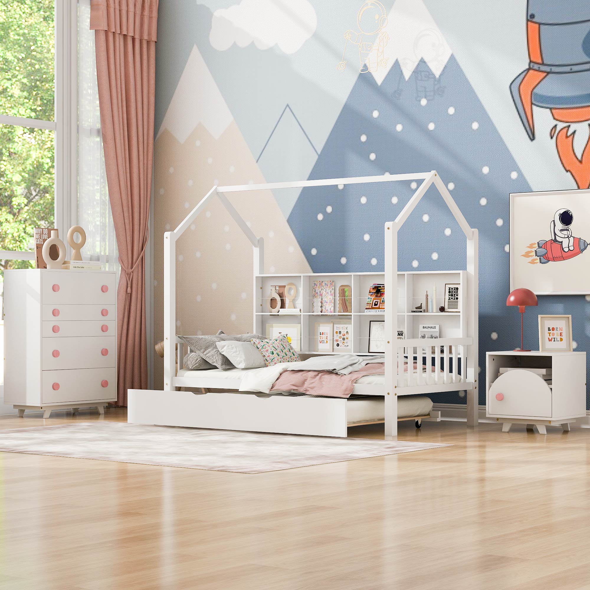 3-Pieces Bedroom Sets For Kids, Twin House Bed - HL000014AAK