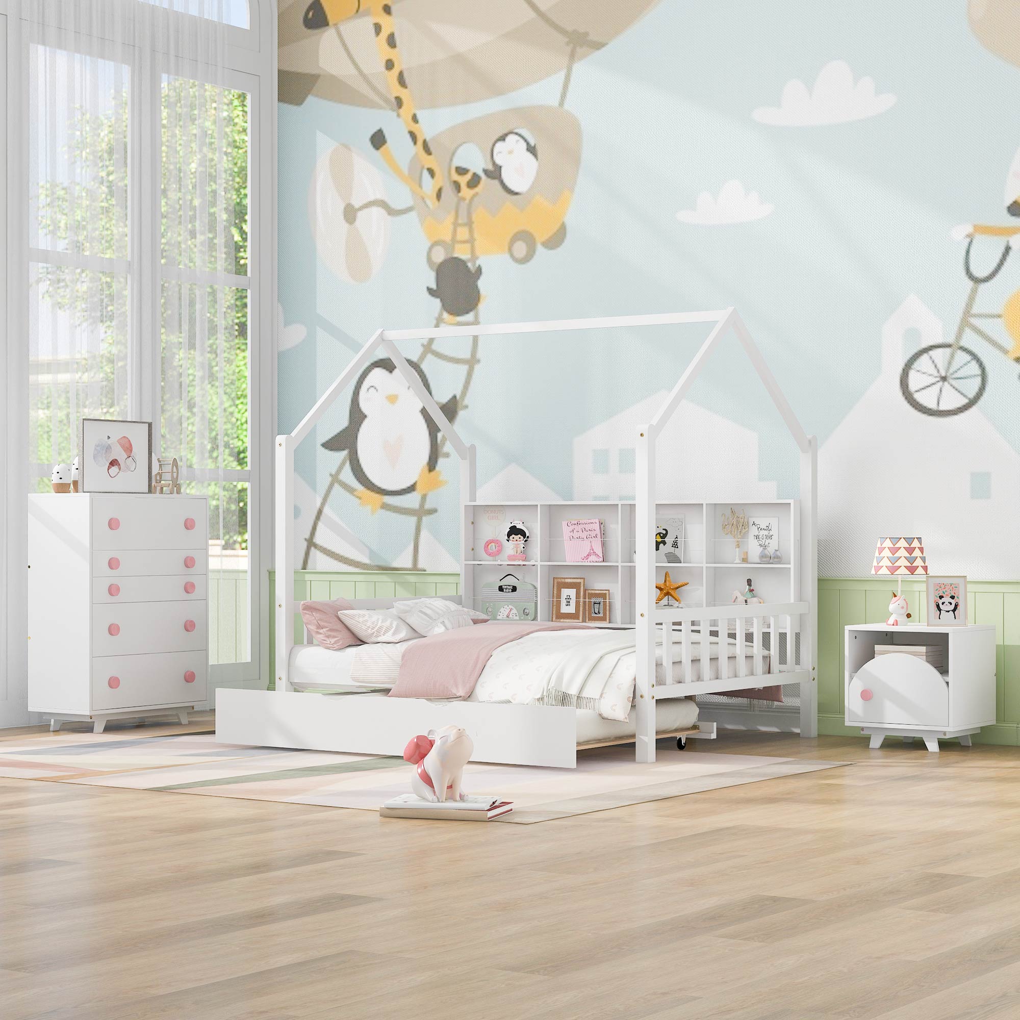 3-Pieces Bedroom Sets For Kids, Full House Bed - HL000015AAK