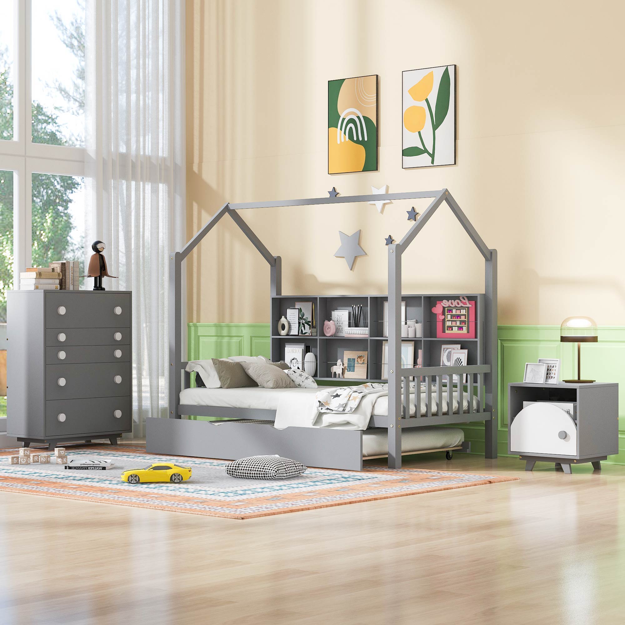 3-Pieces Bedroom Sets For Kids, Twin House Bed - HL000014AAE