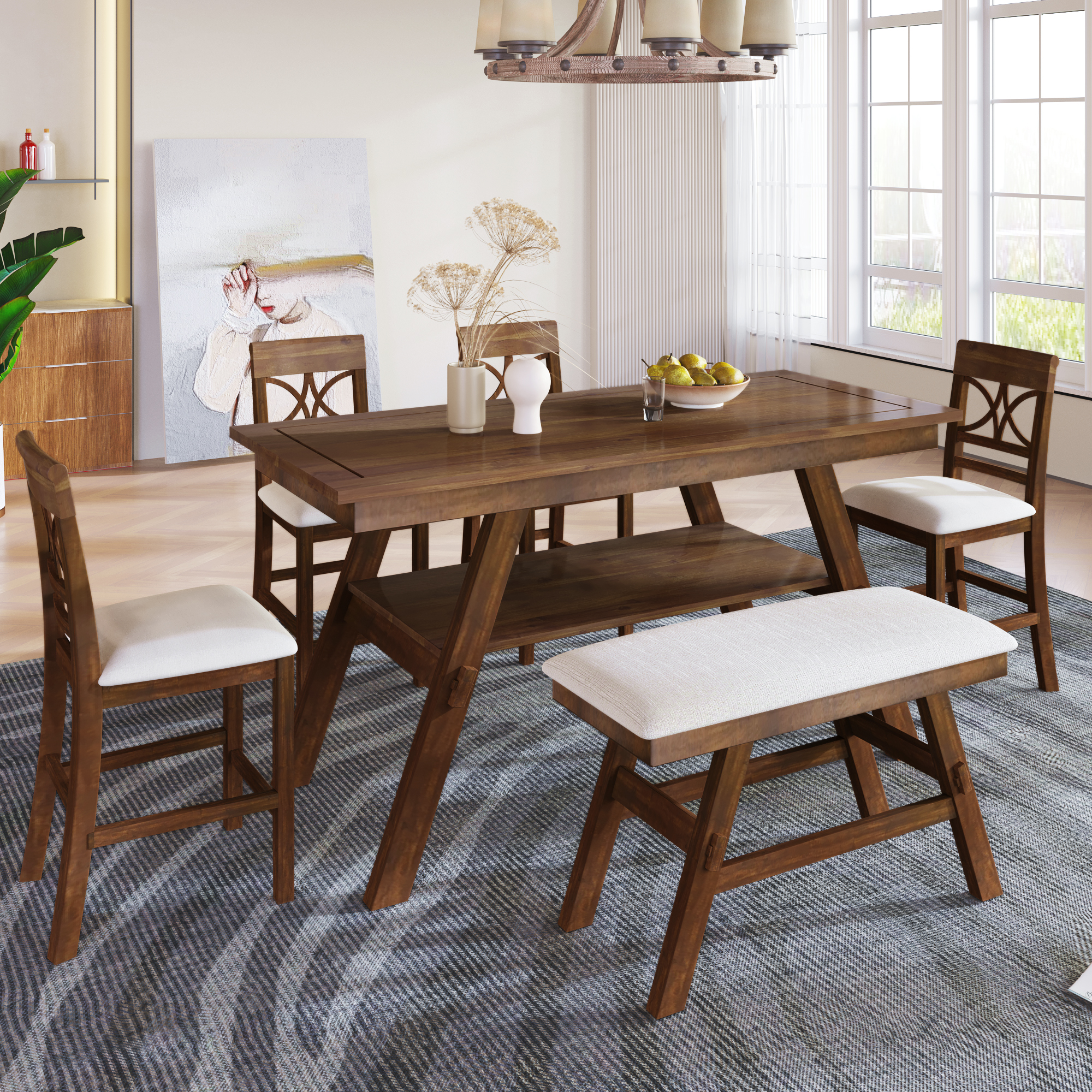 6-Piece Wood Counter Height Dining Table Set - SH000257AAD