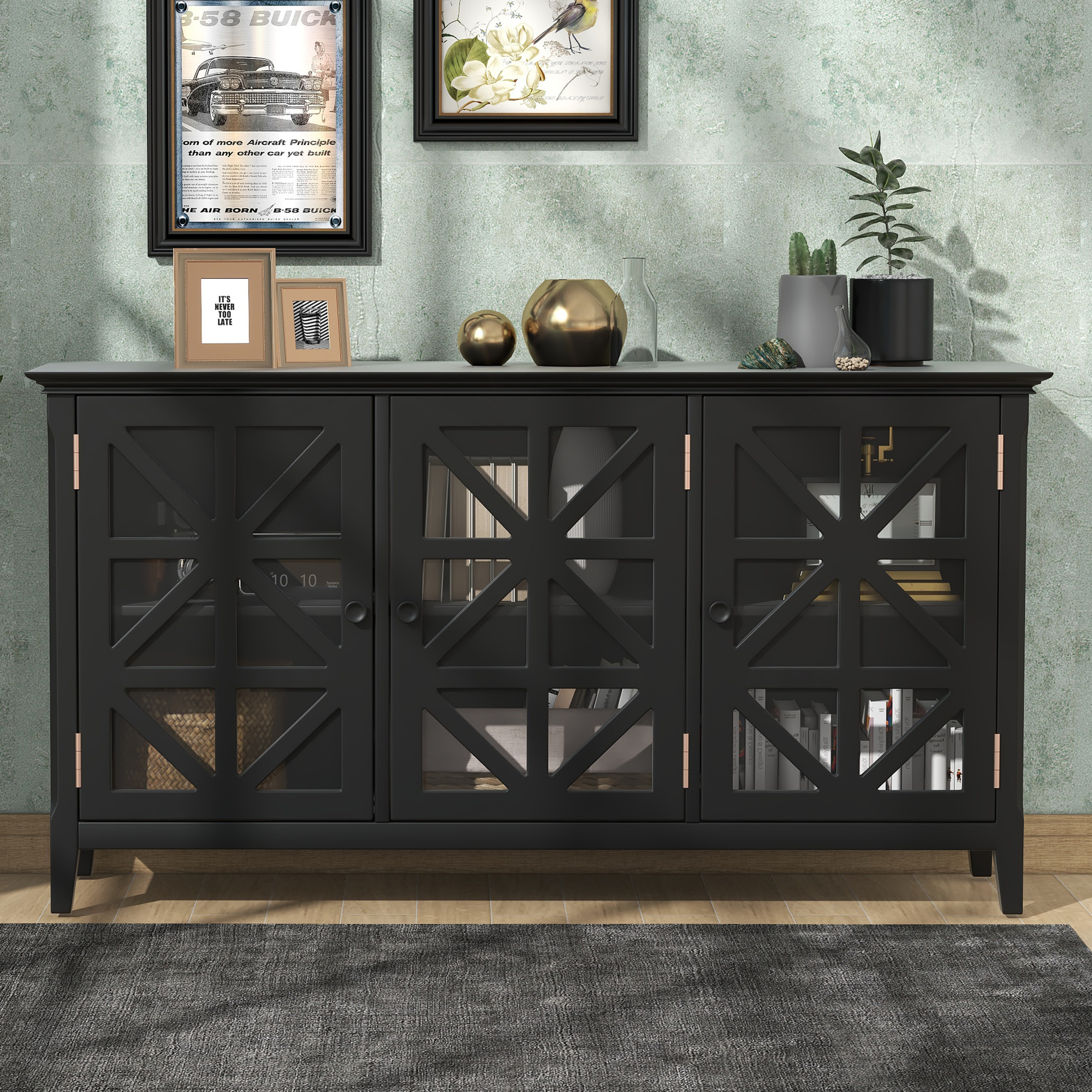 Modern Console Table With 3 Doors And Adjustable Shelves - WF297243AAB