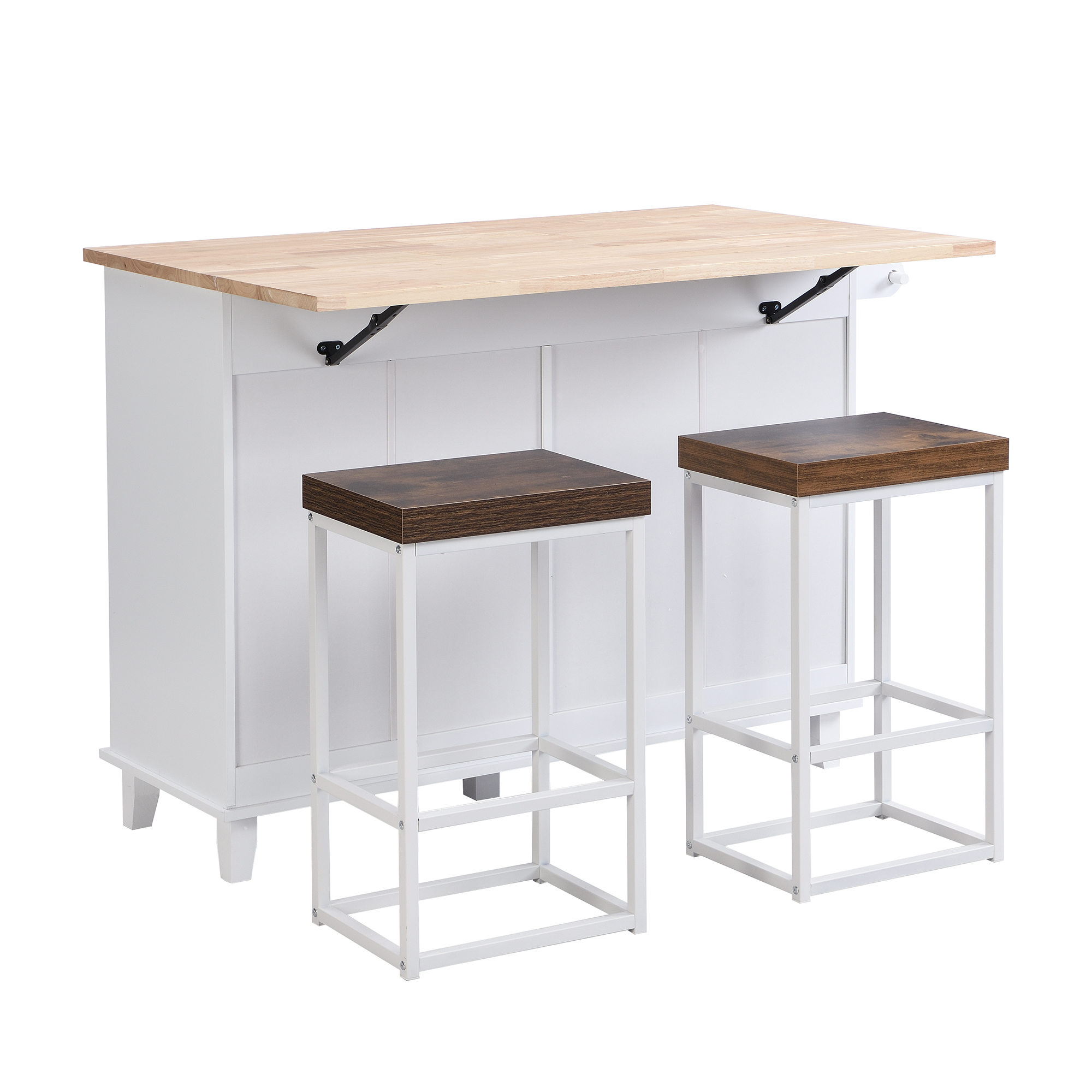 Farmhouse Counter Height Drop Leaf Kitchen Island Set with Stools - SH000234AAK
