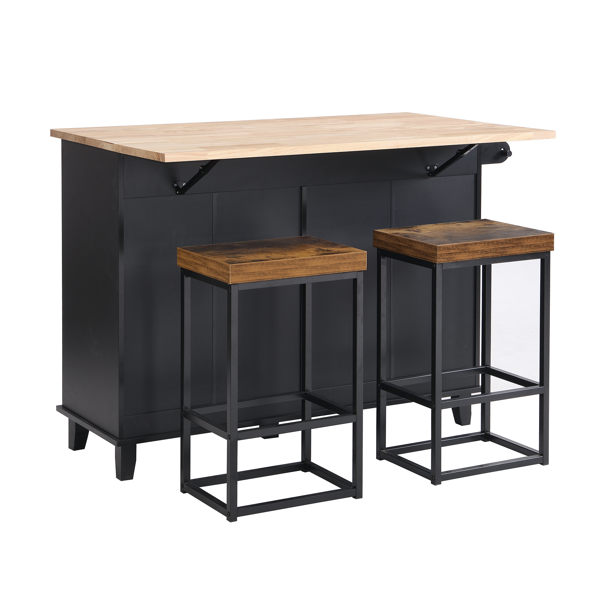 Farmhouse Counter Height Drop Leaf Kitchen Island Set with Stools - SH000234AAB