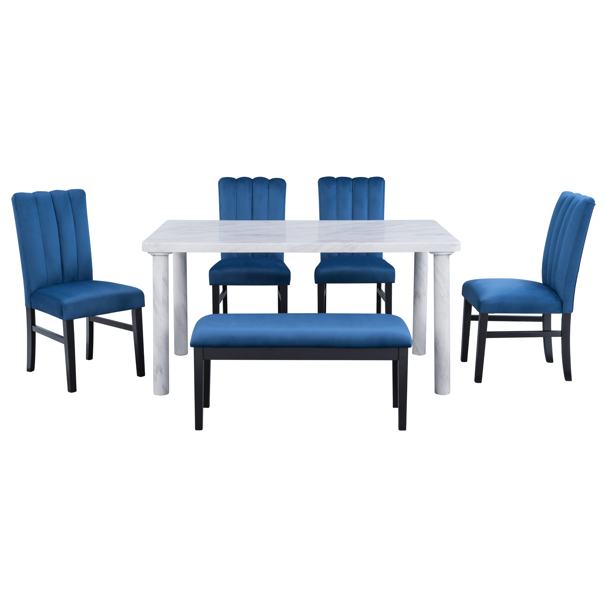 Marble Covered Table And 4 Upholstered Dining Chairs & Bench - ST000047AAC