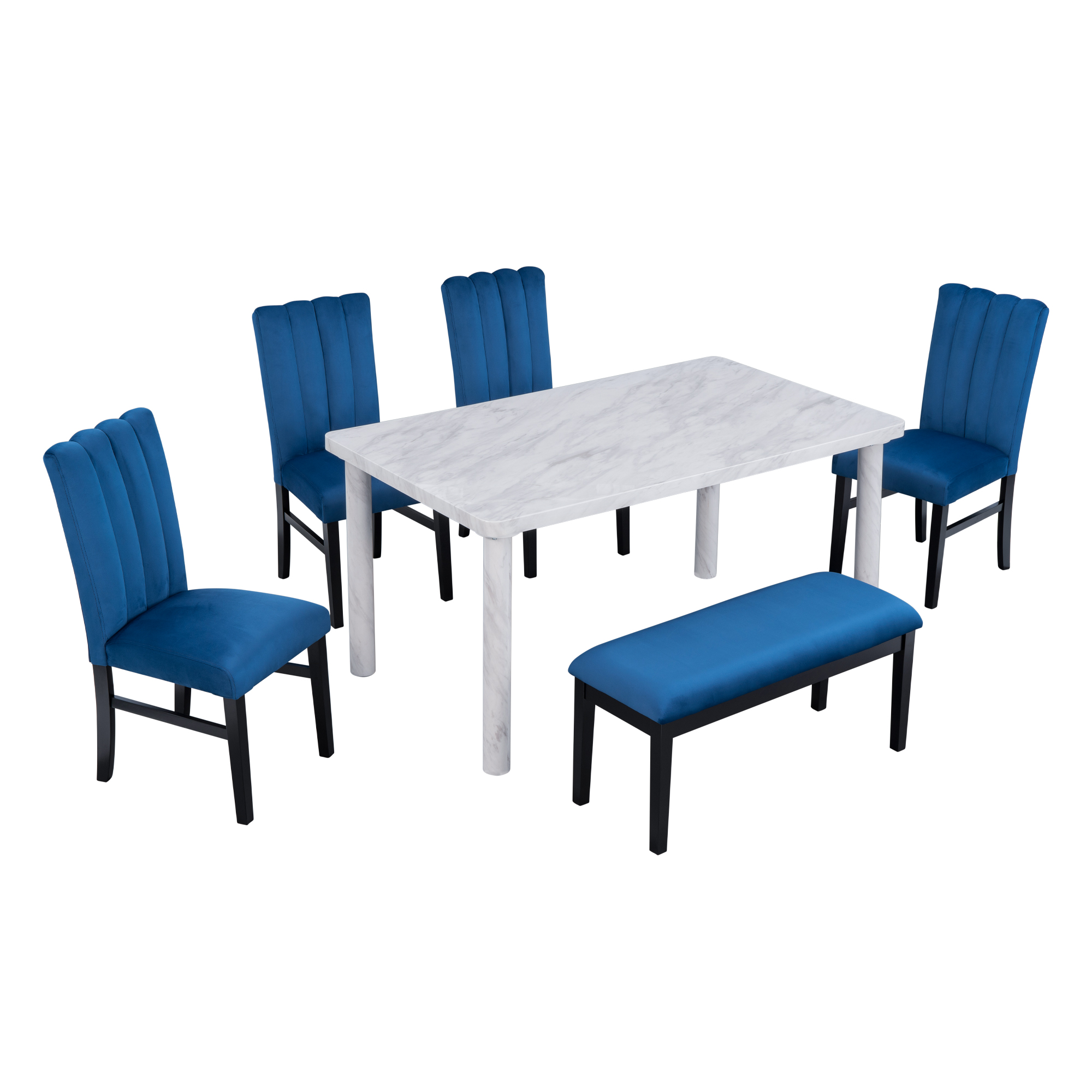 Marble Covered Table And 4 Upholstered Dining Chairs & Bench - ST000047AAC