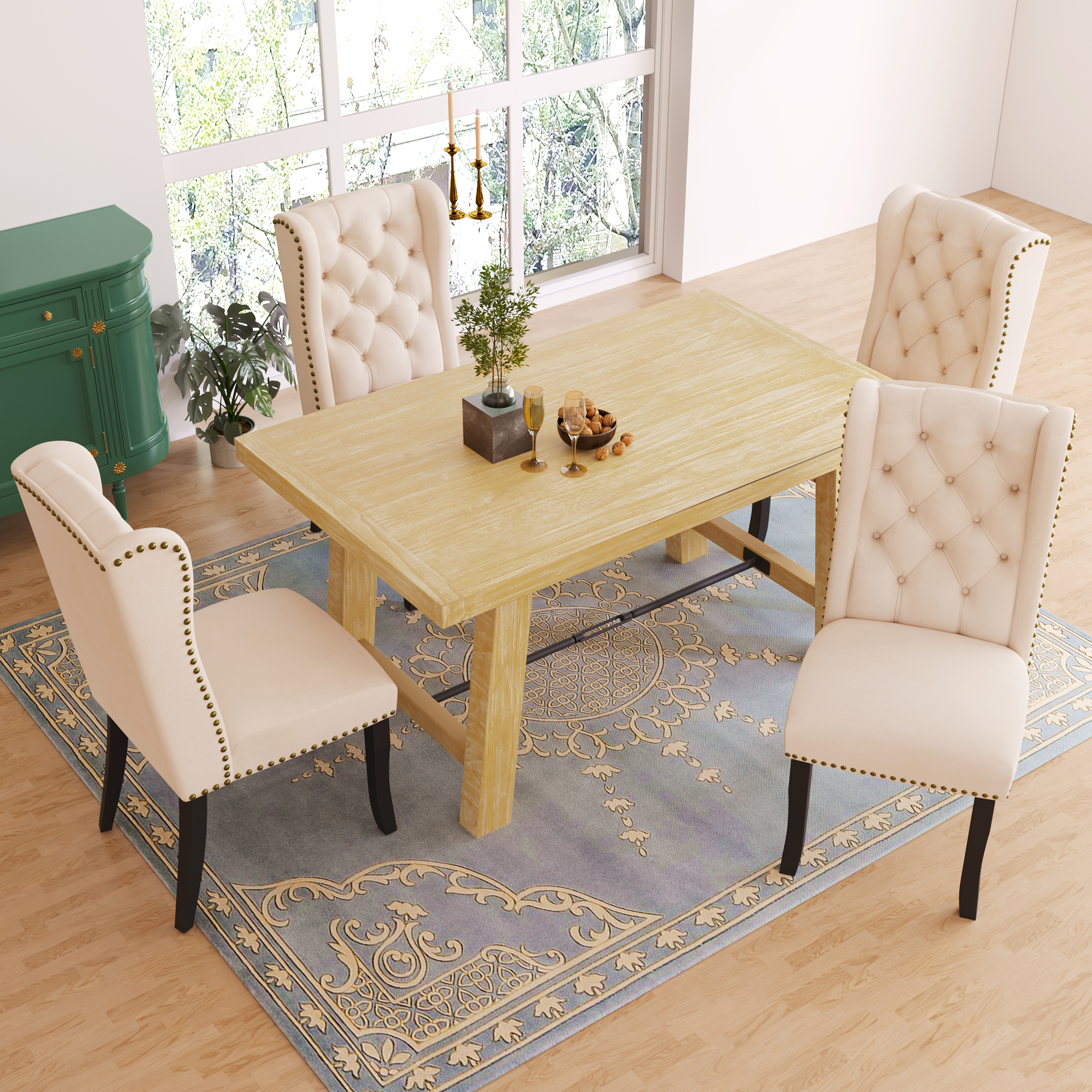 Wood Dining Table Set with A Rectangular Table & 4 Upholstered Dining Chairs - ST000048AAE