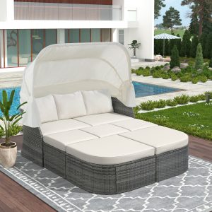 Outdoor Patio Sunbed With Retractable Canopy - WY000309AAK