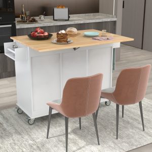 Mobile Kitchen Island With Wood Top And Locking Wheels - WF287035AAW