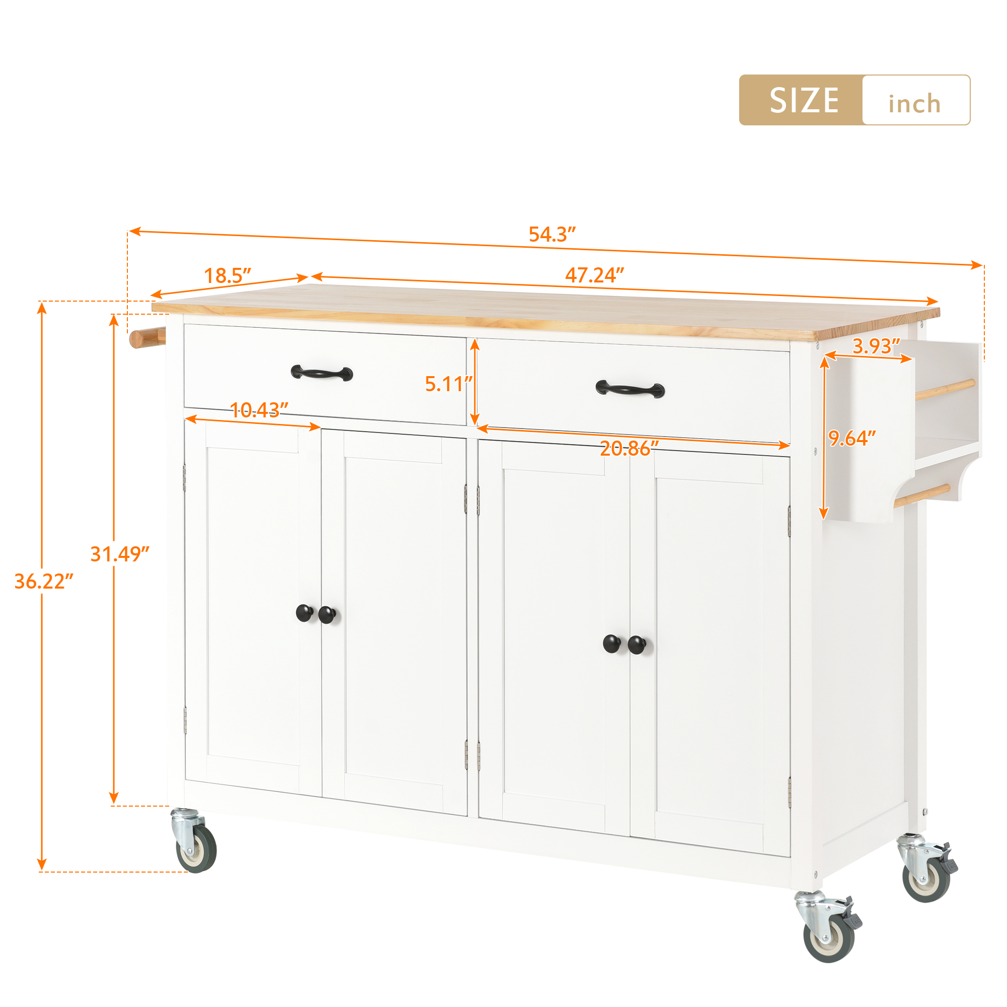 Kitchen Island Cart with Solid Wood Top and Locking Wheels - WF286911AAW