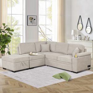 L-Shape Sleeper Pull Out Sofa Bed with Storage Ottoman - SG000550AAA