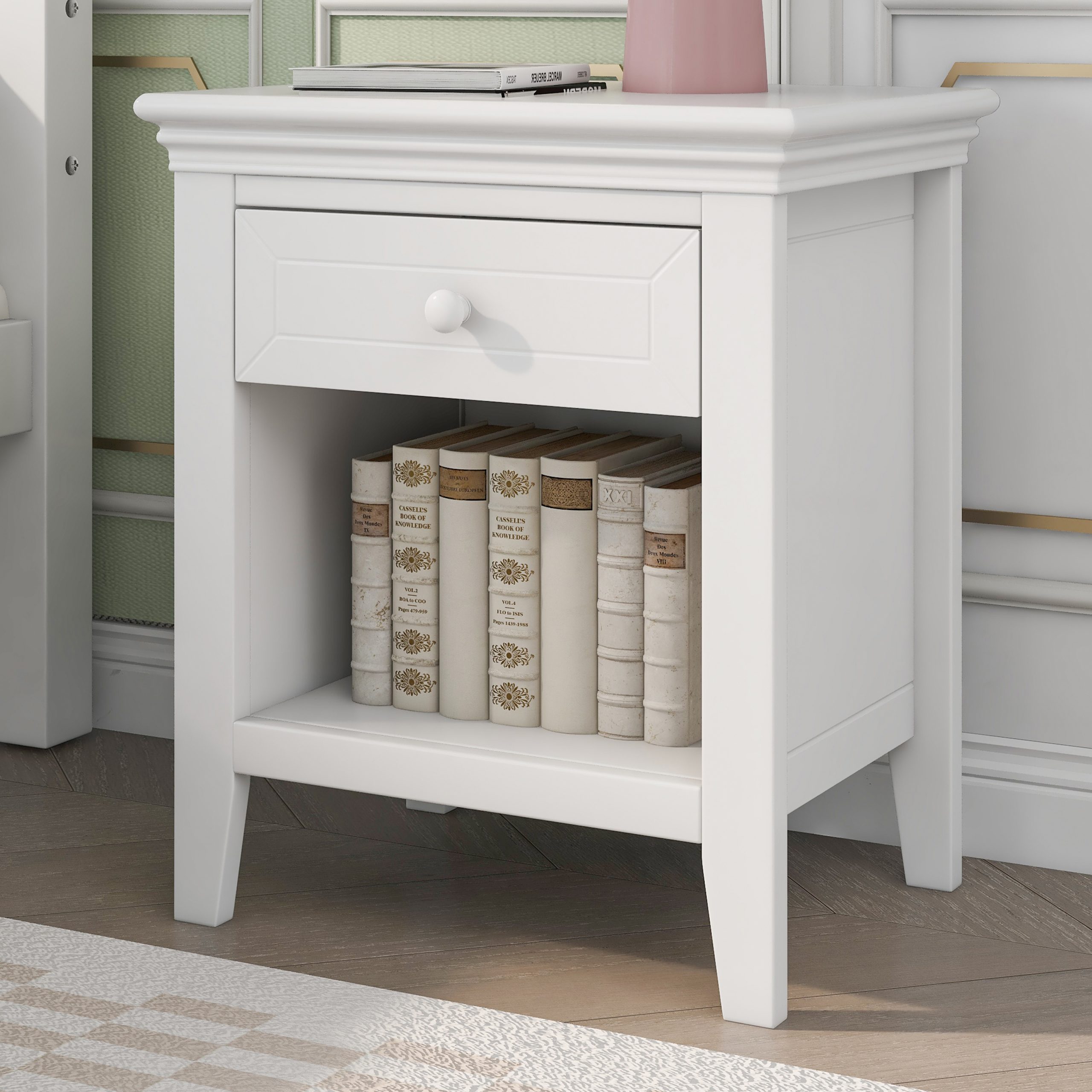 Traditional Concise Style White Solid Wood Nightstand - WF295734AAA