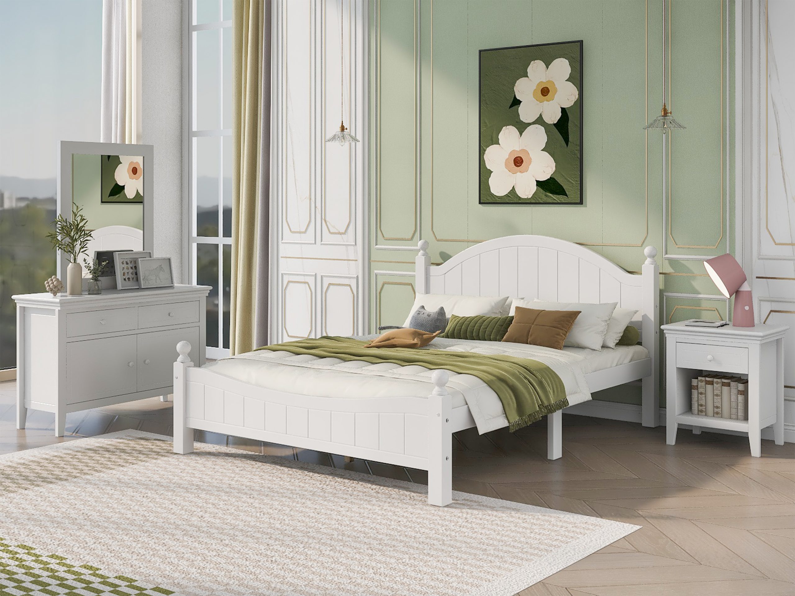 4 Pieces Traditional Concise Style Bedroom Sets, King Bed - BS400902AAA